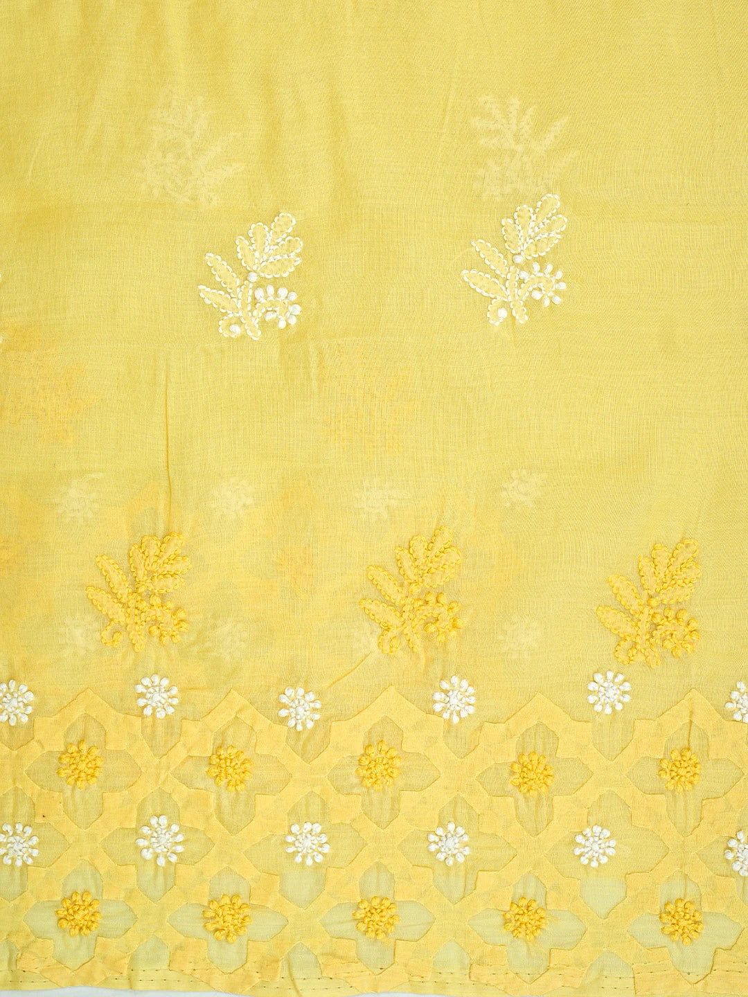 Ada Hand Embroidered Yellow Cotton Lucknowi Chikankari Unstitched Suit Piece 01A954399