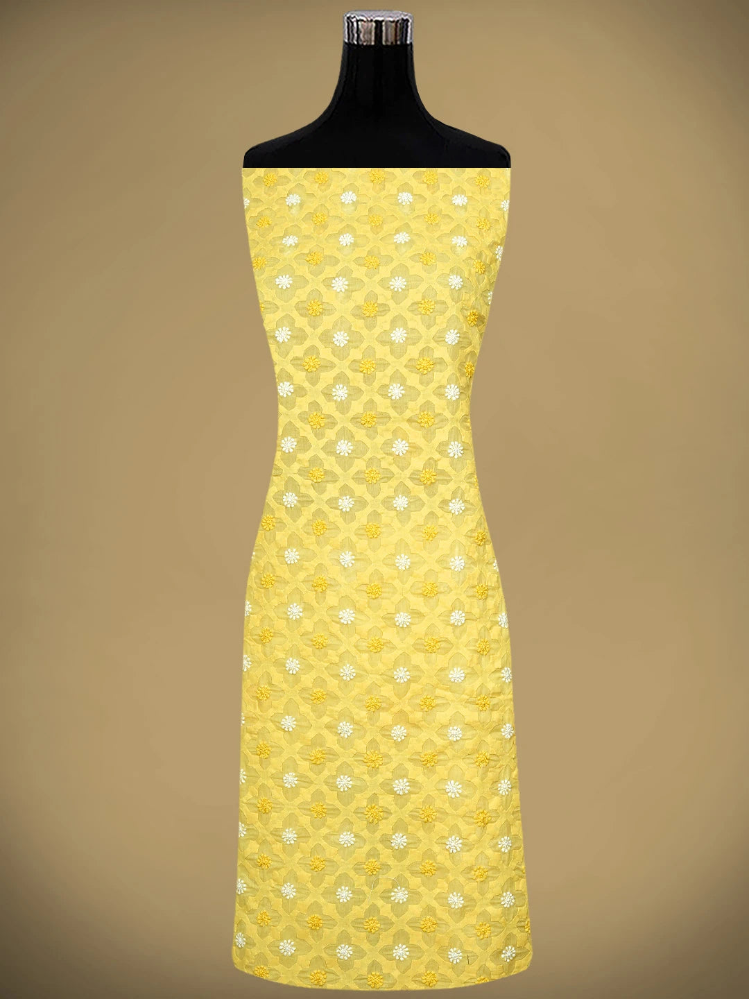 Ada Hand Embroidered Yellow Cotton Lucknowi Chikankari Unstitched Suit Piece 01A954399