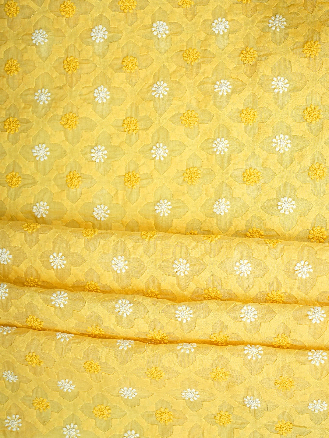 Ada Hand Embroidered Yellow Cotton Lucknowi Chikankari Unstitched Suit Piece 01A954399