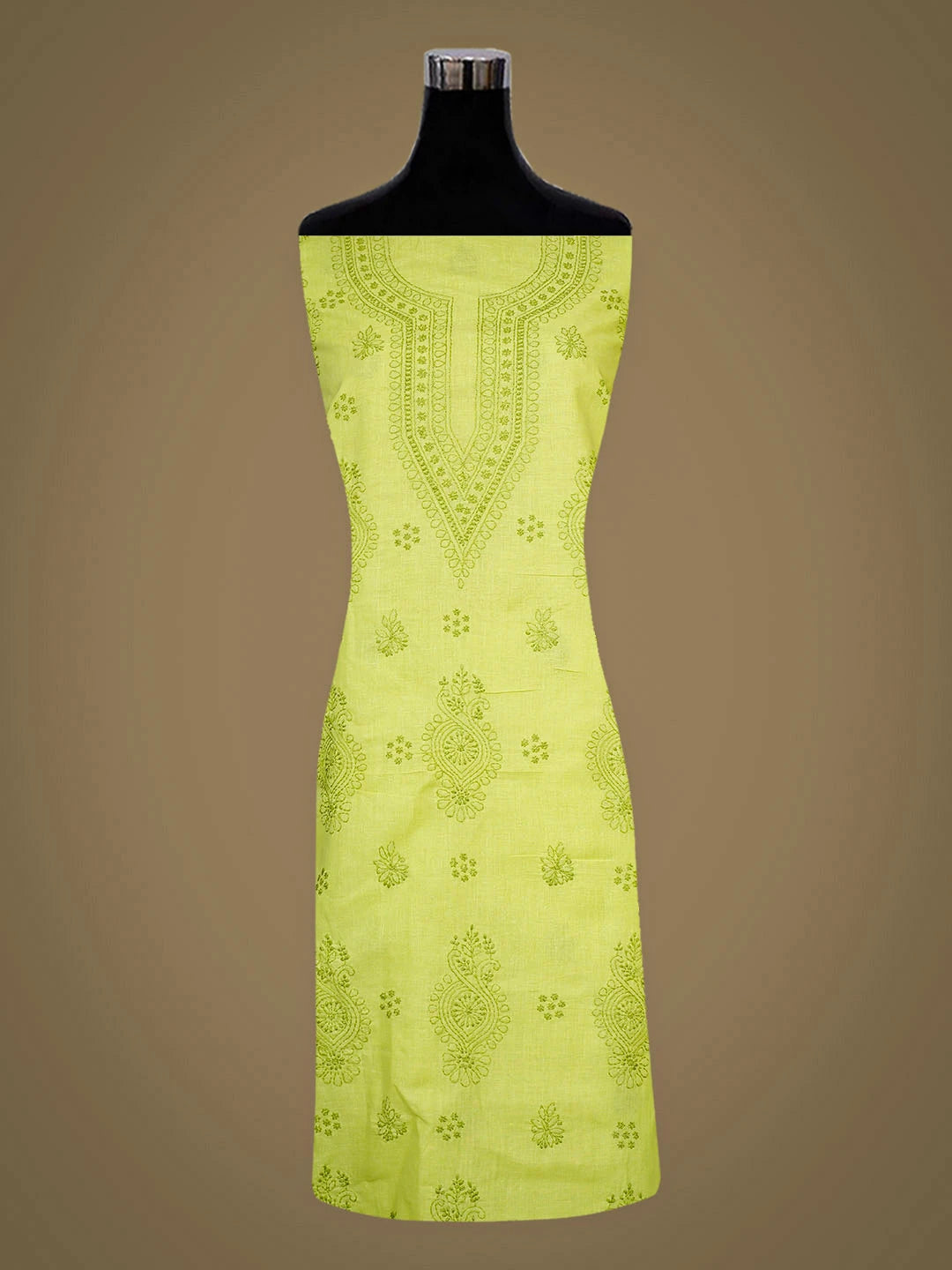 Ada Hand Embroidered Lime Green Cotton Lucknowi Chikankari Unstitched Kurta 01A917902