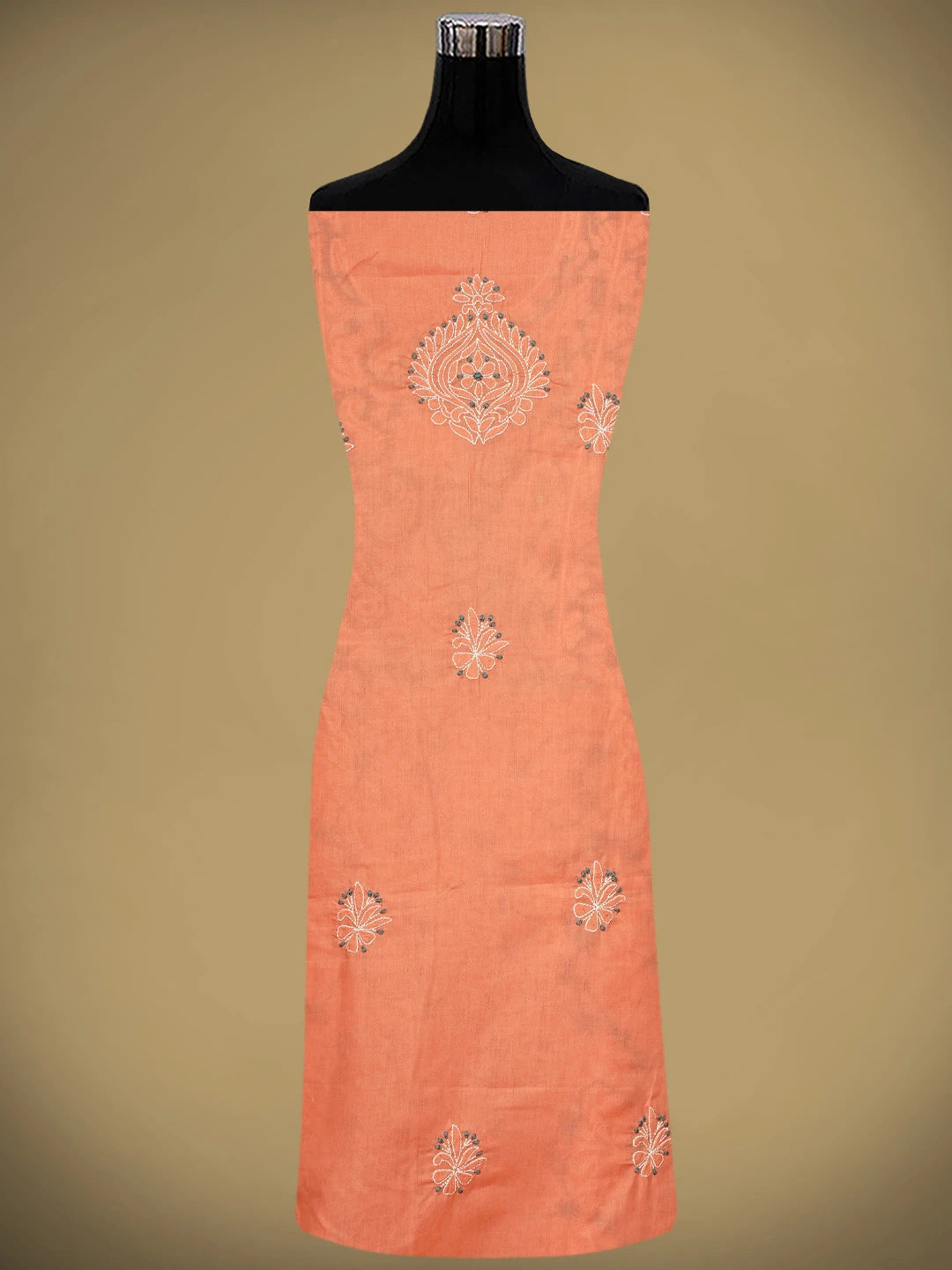 Ada Hand Embroidered Peach Orange Cotton Lucknowi Chikankari Unstitched Suit Piece 01A821100