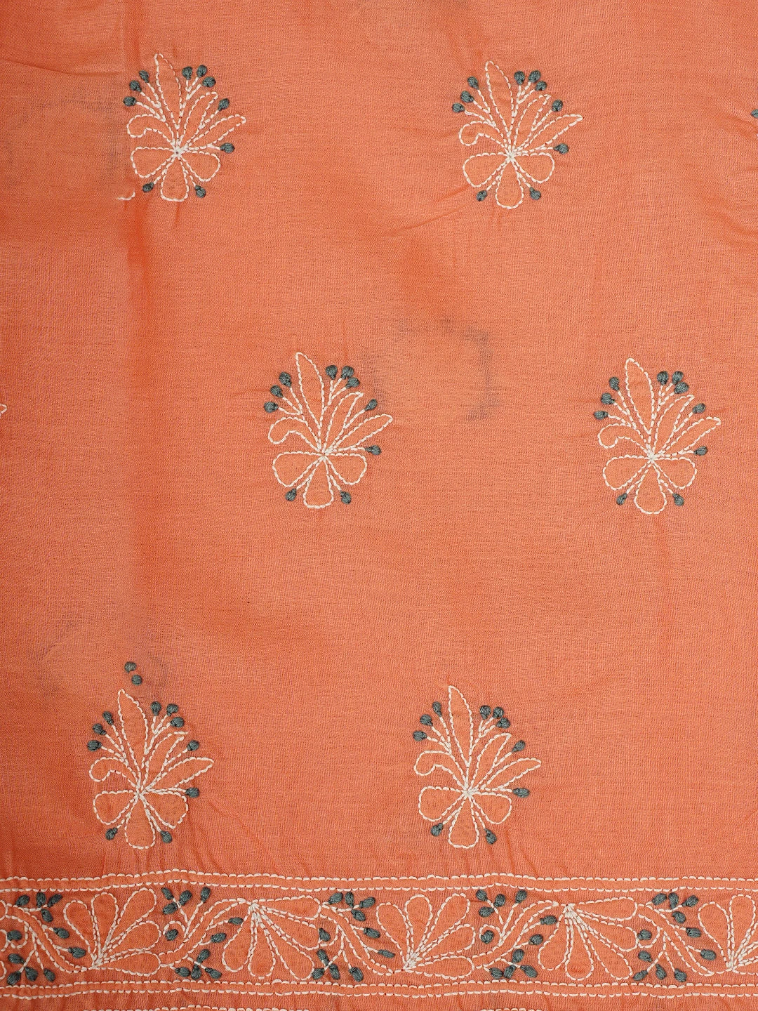 Ada Hand Embroidered Peach Orange Cotton Lucknowi Chikankari Unstitched Suit Piece 01A821100
