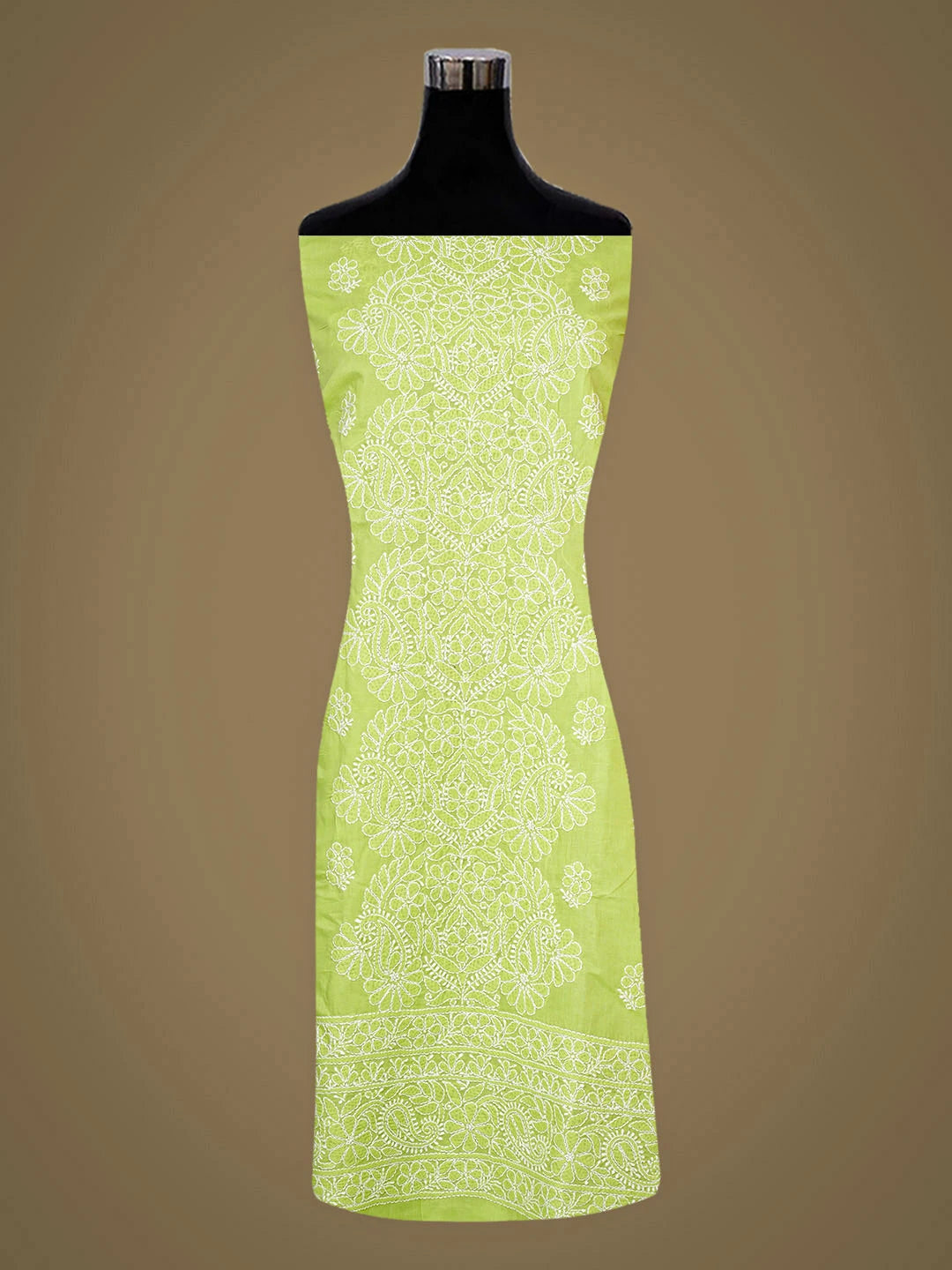 Ada Hand Embroidered Green Cotton Lucknowi Chikankari Unstitched Kurta 01A946769