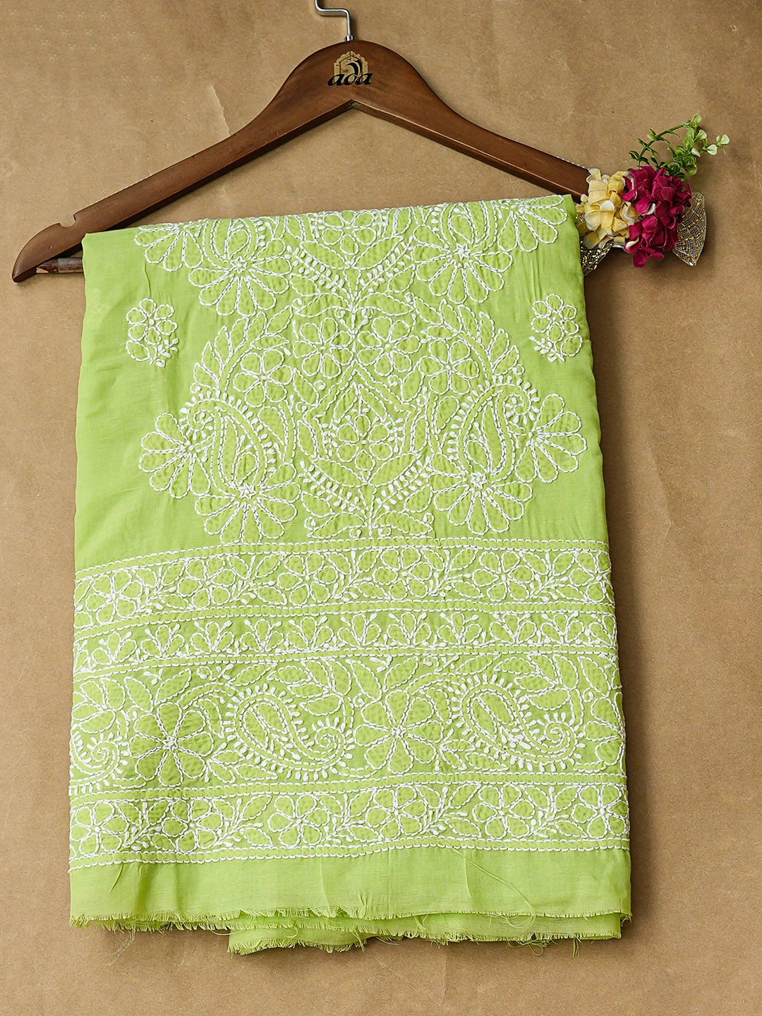 Ada Hand Embroidered Green Cotton Lucknowi Chikankari Unstitched Kurta 01A946769