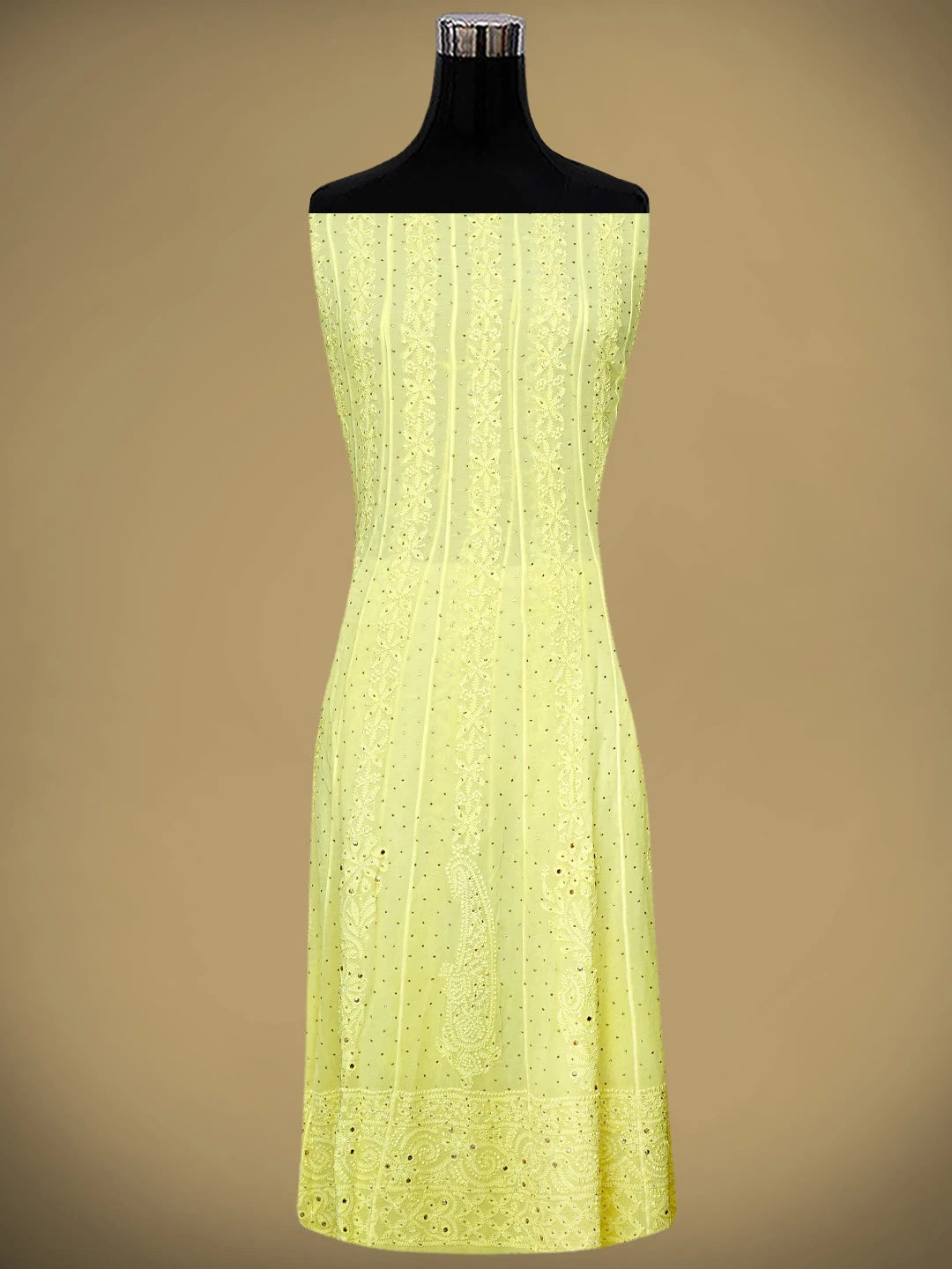Ada Hand Embroidered Lemon Viscose Gerogette Lucknowi Chikankari Semi-Stitched Anarkali Kurta Dupatta Set With Muqaish Work 01A939983