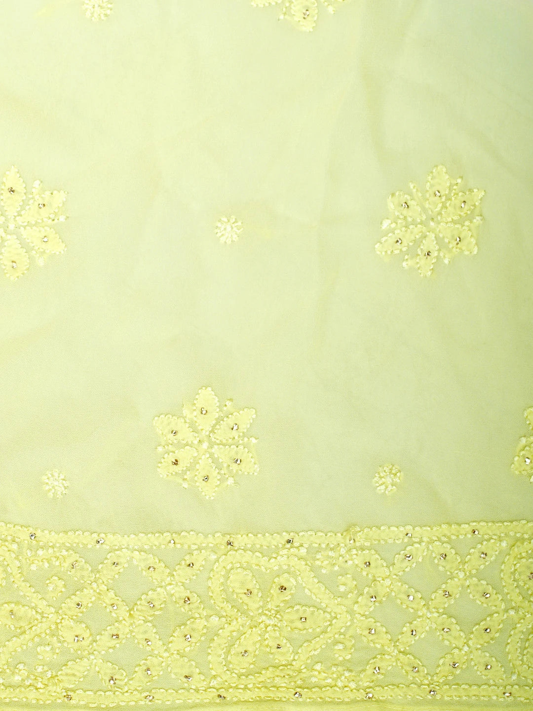 Ada Hand Embroidered Lemon Viscose Gerogette Lucknowi Chikankari Semi-Stitched Anarkali Kurta Dupatta Set With Muqaish Work 01A939983