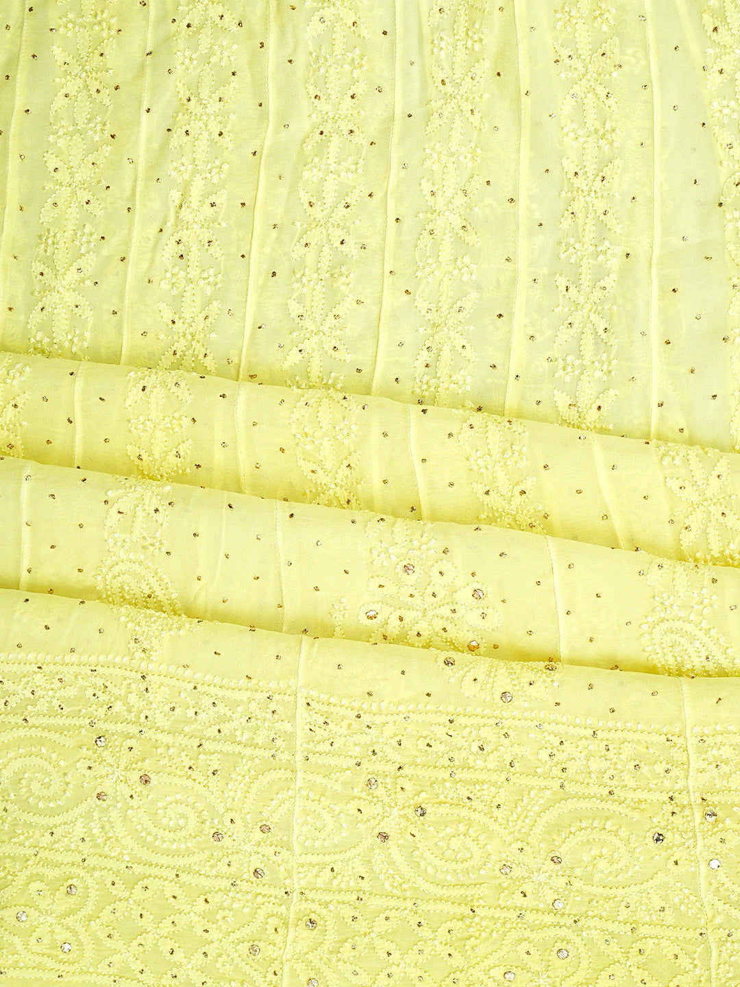 Ada Hand Embroidered Lemon Viscose Gerogette Lucknowi Chikankari Semi-Stitched Anarkali Kurta Dupatta Set With Muqaish Work 01A939983