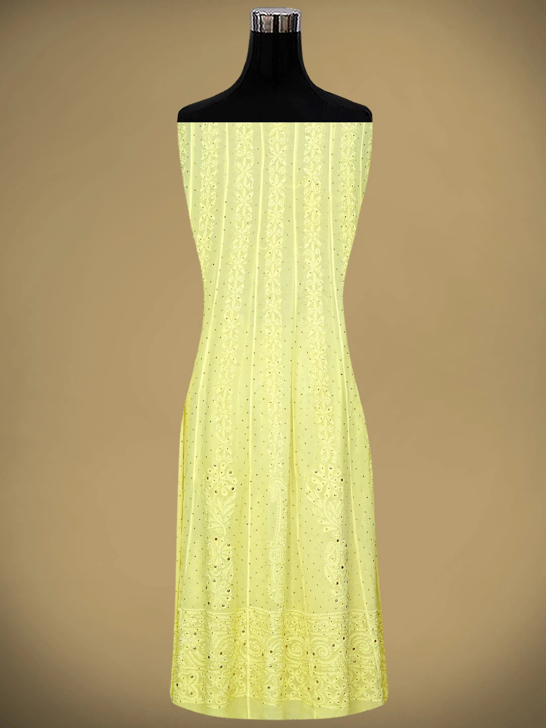 Ada Hand Embroidered Lemon Viscose Gerogette Lucknowi Chikankari Semi-Stitched Anarkali Kurta Dupatta Set With Muqaish Work 01A939983