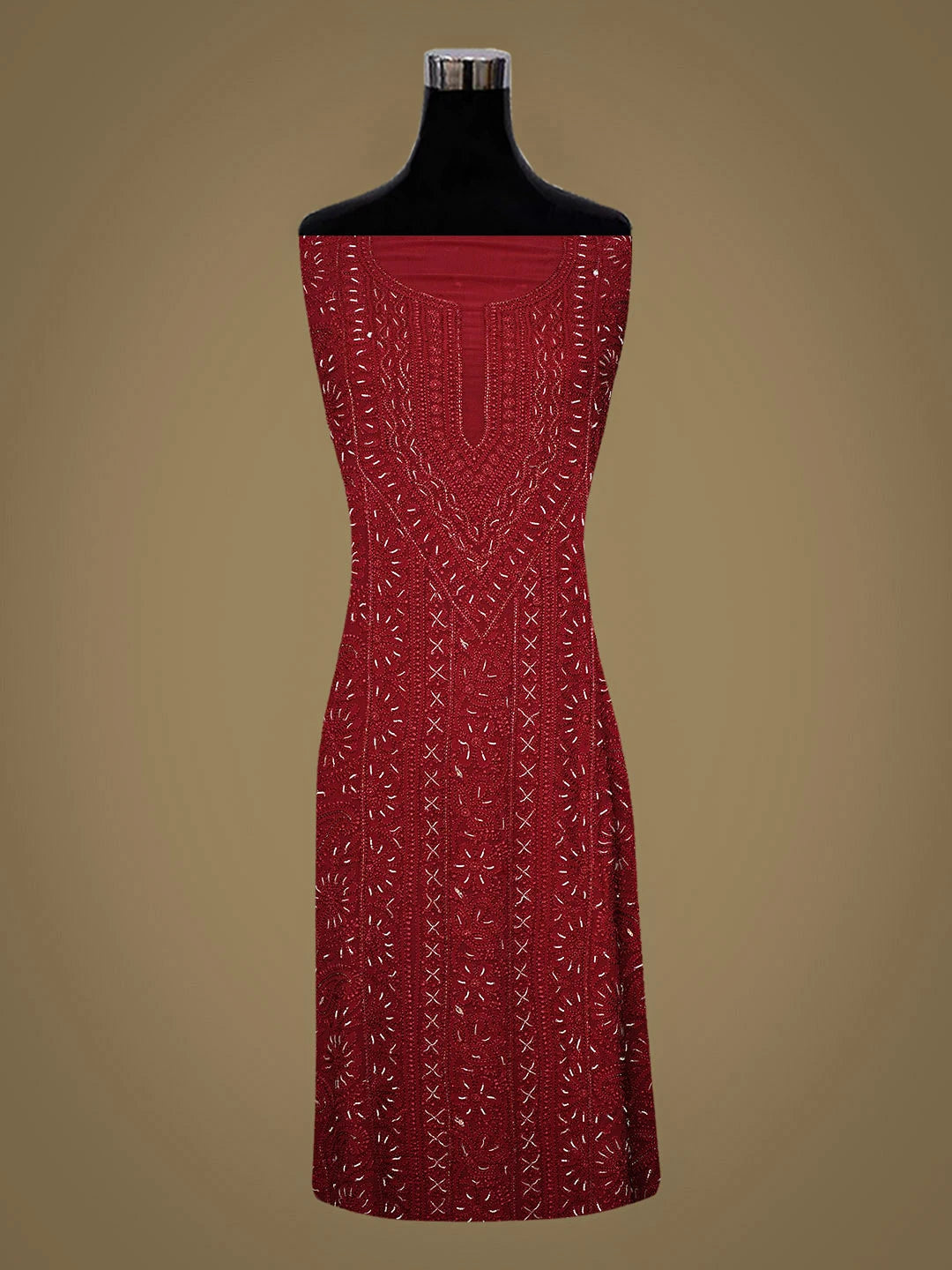 Ada Hand Embroidered Brick Red Viscose Georgette Lucknowi Chikankari Unstitched Kurta Dupatta Set With Cutdana Work 01A933586