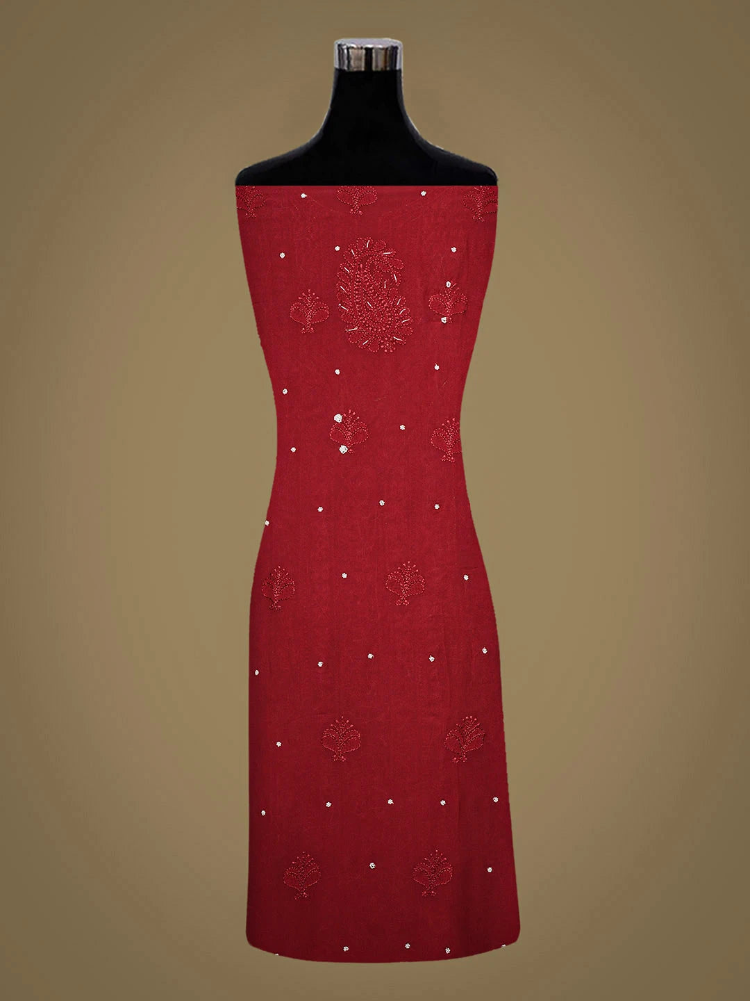 Ada Hand Embroidered Brick Red Viscose Georgette Lucknowi Chikankari Unstitched Kurta Dupatta Set With Cutdana Work 01A933586