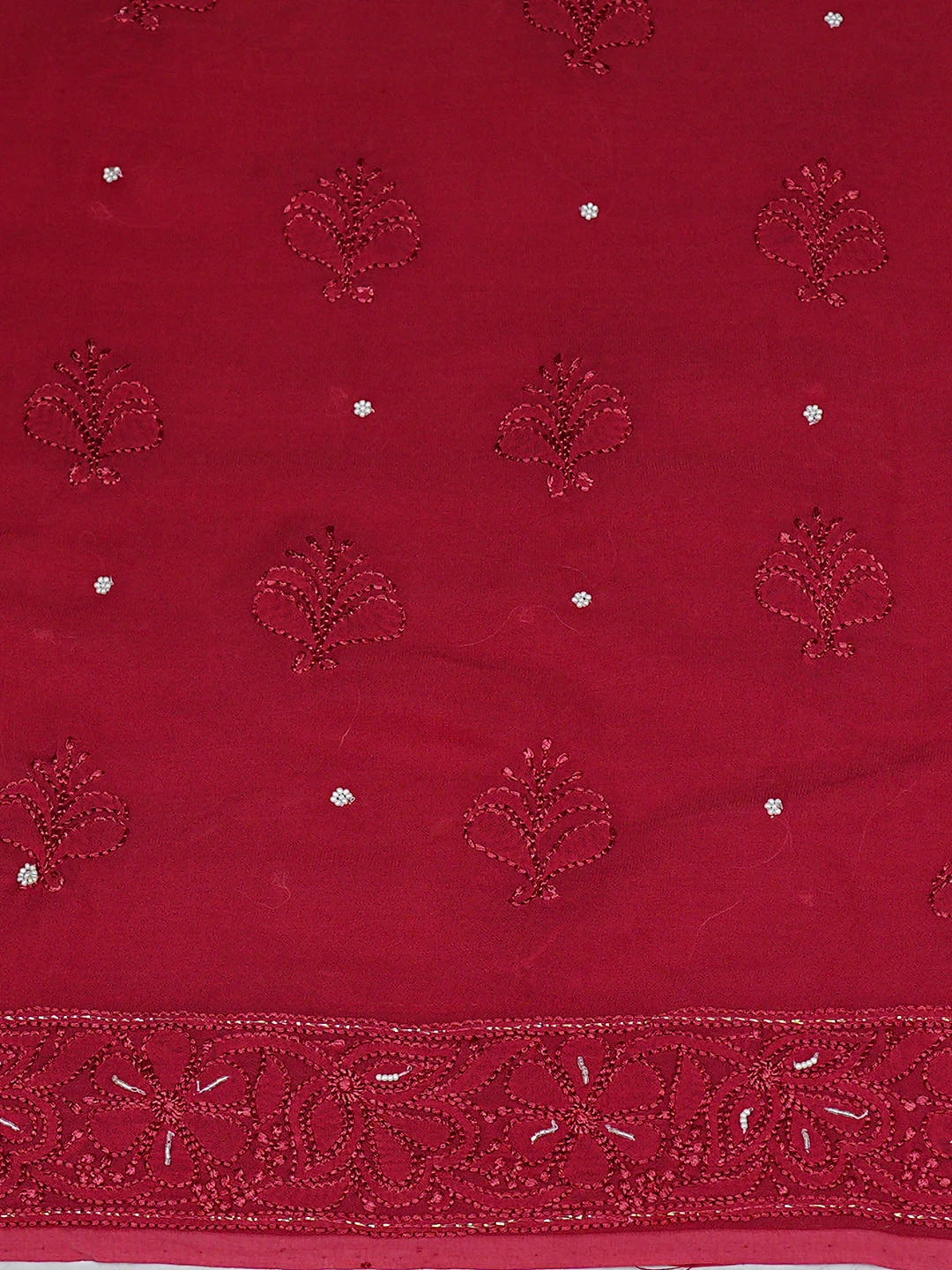 Ada Hand Embroidered Brick Red Viscose Georgette Lucknowi Chikankari Unstitched Kurta Dupatta Set With Cutdana Work 01A933586