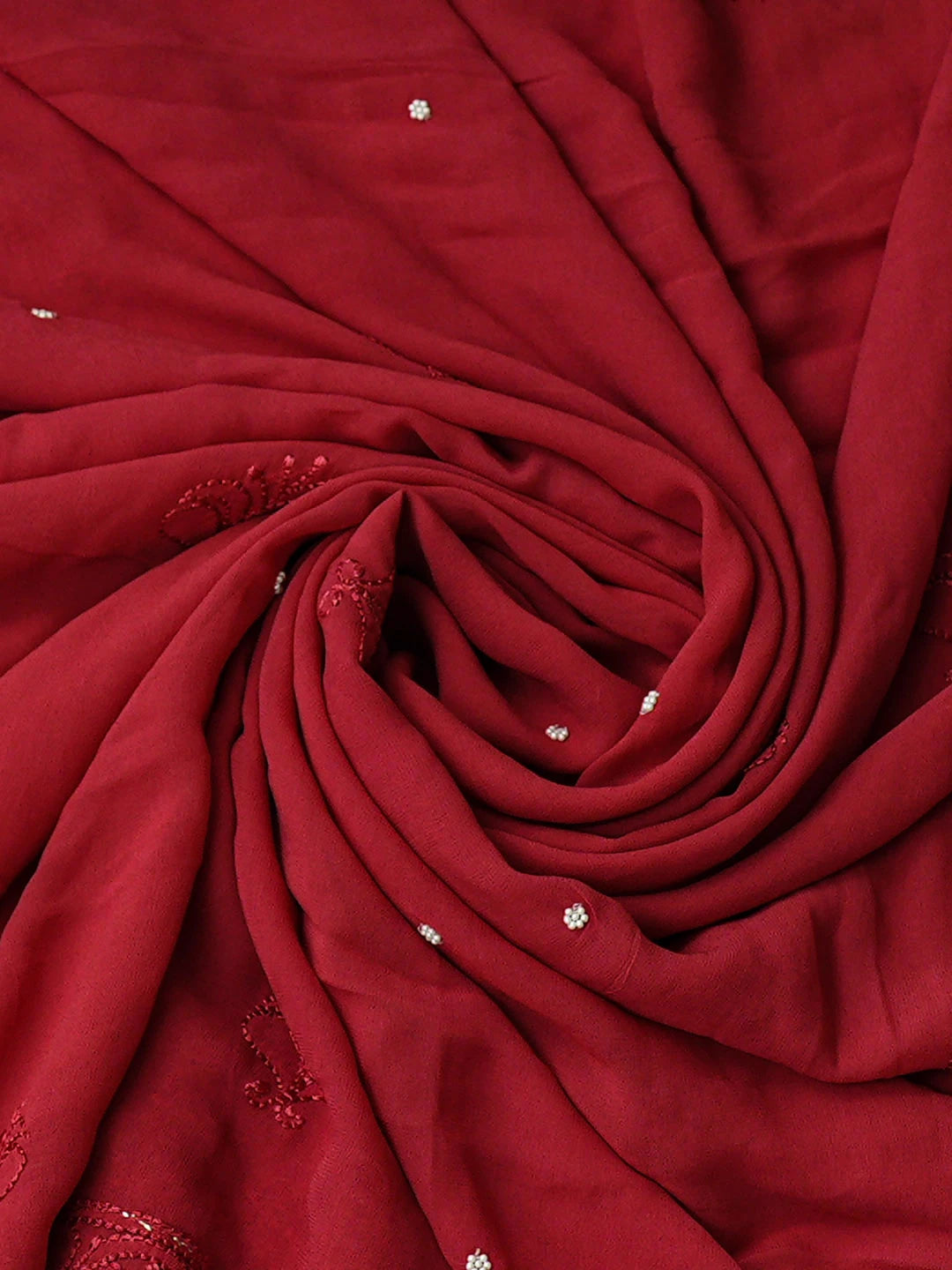 Ada Hand Embroidered Brick Red Viscose Georgette Lucknowi Chikankari Unstitched Kurta Dupatta Set With Cutdana Work 01A933586