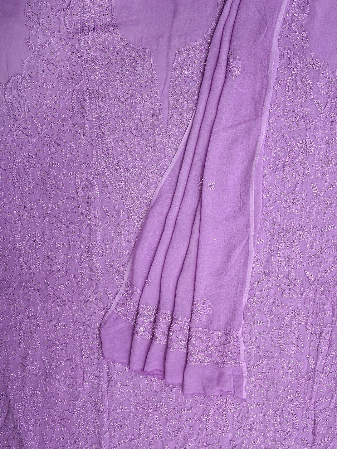 Ada Hand Embroidered Mauve Viscose Georgette Lucknowi Chikankari Unstitched Kurta Dupatta Set With Muqaish Work 01A944718