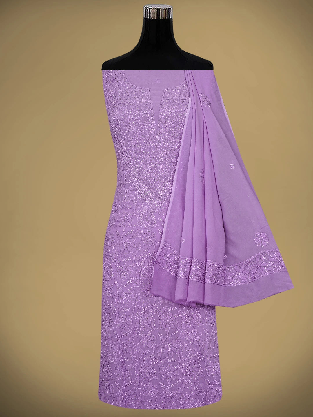 Ada Hand Embroidered Mauve Viscose Georgette Lucknowi Chikankari Unstitched Kurta Dupatta Set With Muqaish Work 01A944718