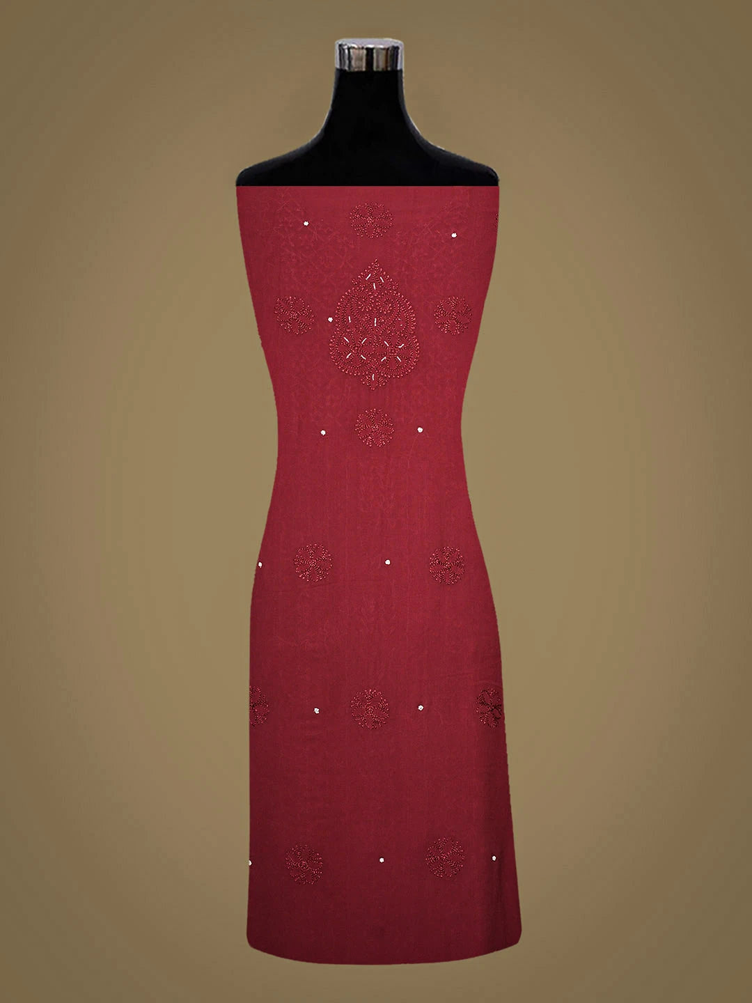 Ada Hand Embroidered Maroon Viscose Georgette Lucknowi Chikankari Unstitched Kurta Dupatta Set With Cutdana Work 01A933584