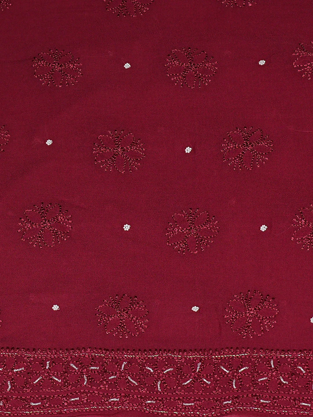 Ada Hand Embroidered Maroon Viscose Georgette Lucknowi Chikankari Unstitched Kurta Dupatta Set With Cutdana Work 01A933584