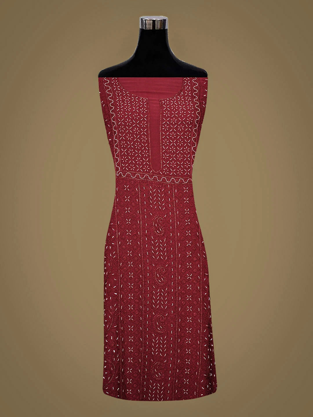 Ada Hand Embroidered Maroon Viscose Georgette Lucknowi Chikankari Unstitched Kurta Dupatta Set With Cutdana Work 01A933584