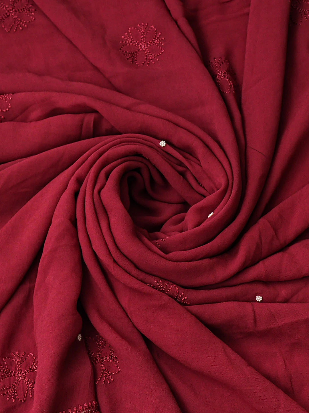 Ada Hand Embroidered Maroon Viscose Georgette Lucknowi Chikankari Unstitched Kurta Dupatta Set With Cutdana Work 01A933584