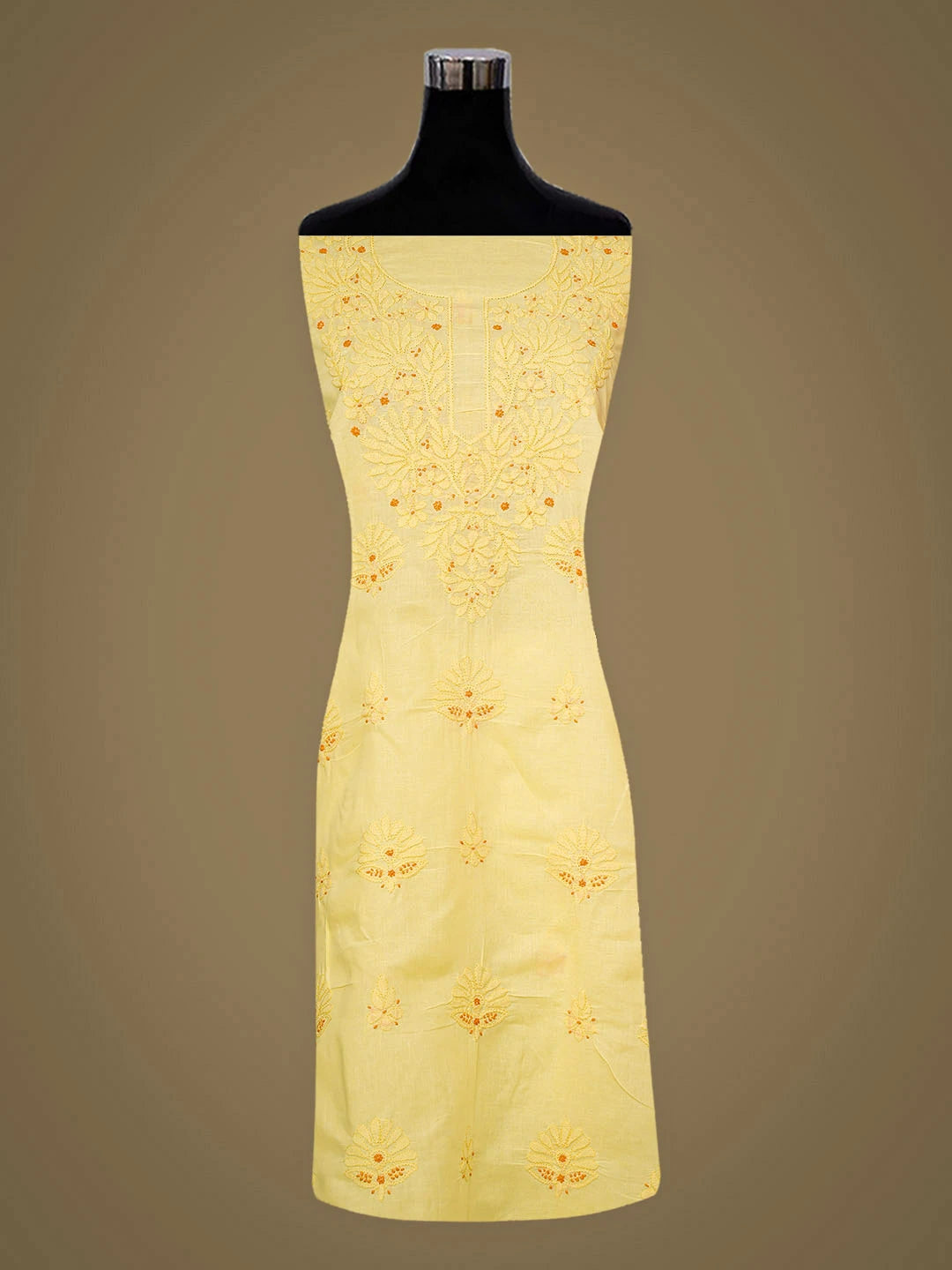 Ada Hand Embroidered Yellow Cotton Lucknowi Chikankari Unstitched Kurta 01A946936