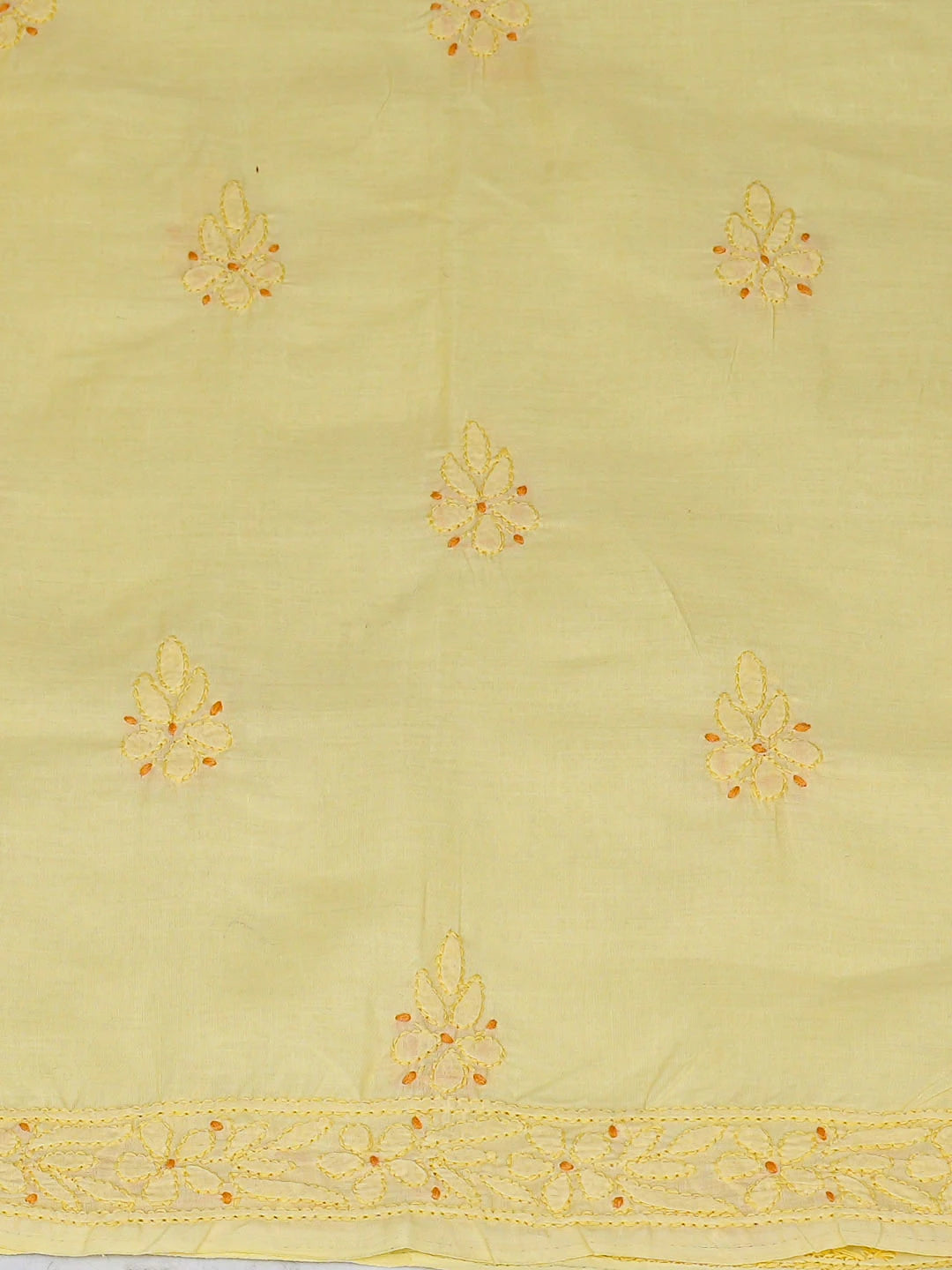 Ada Hand Embroidered Yellow Cotton Lucknowi Chikankari Unstitched Kurta 01A946936
