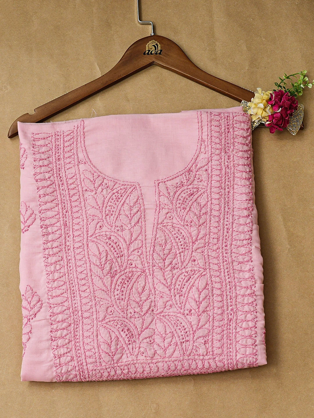 Ada Hand Embroidered Pink Cotton Lucknowi Chikankari Unstitched Kurta 01A816548