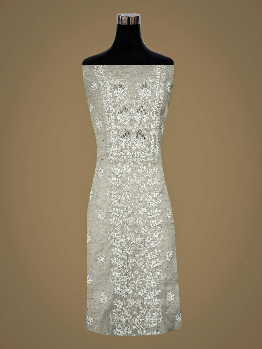 Ada Hand Embroidered Grey Tissue Lucknowi Chikankari Unstitched Kurta Dupatta Set 01A945911