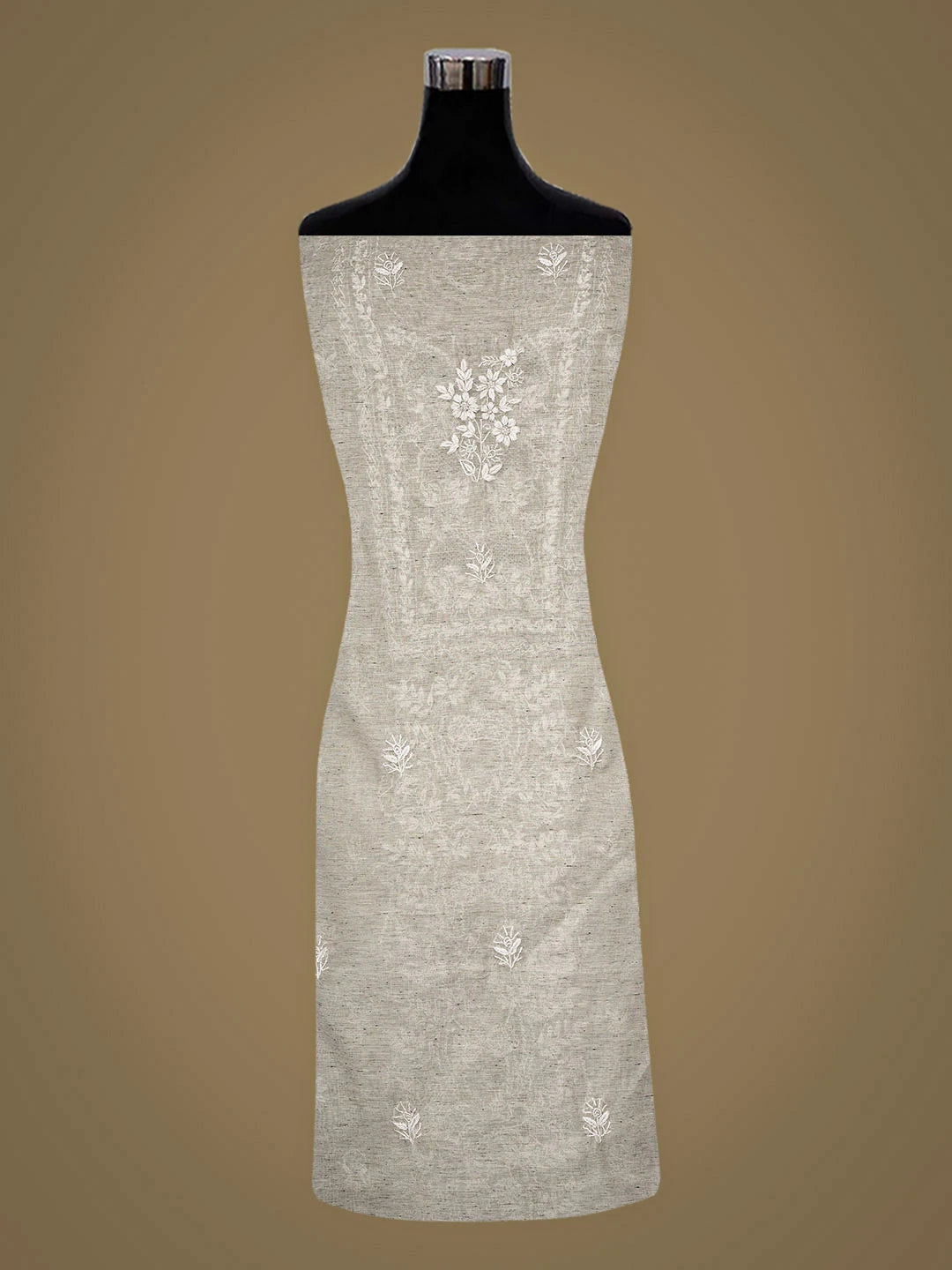 Ada Hand Embroidered Grey Tissue Lucknowi Chikankari Unstitched Kurta Dupatta Set 01A945911