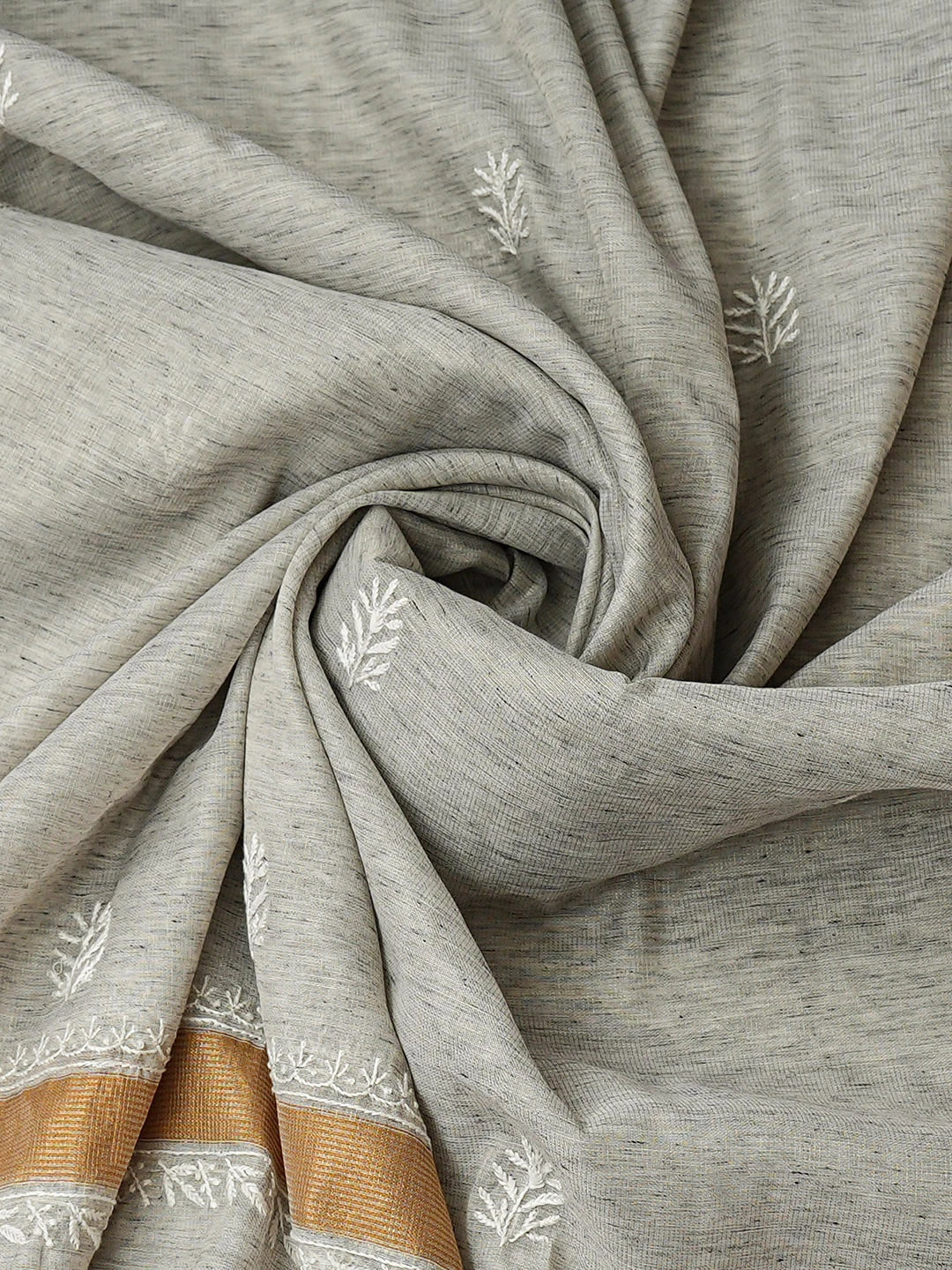 Ada Hand Embroidered Grey Tissue Lucknowi Chikankari Unstitched Kurta Dupatta Set 01A945911