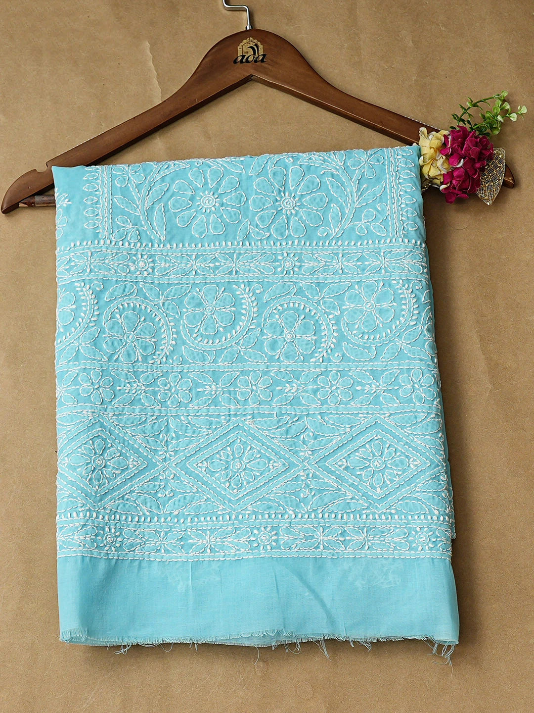 Ada Hand Embroidered Blue Cotton Lucknowi Chikankari Unstitched Kurta 01A946790
