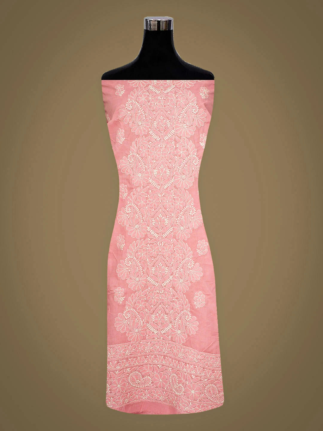 Ada Hand Embroidered Peach Cotton Lucknowi Chikankari Unstitched Kurta 01A946774