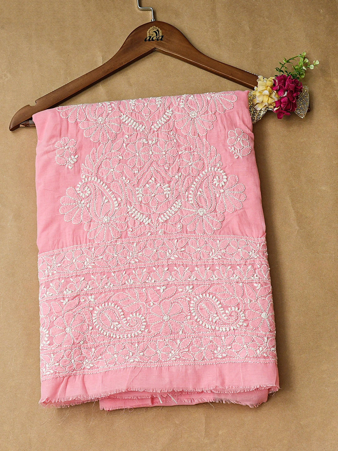 Ada Hand Embroidered Peach Cotton Lucknowi Chikankari Unstitched Kurta 01A946774