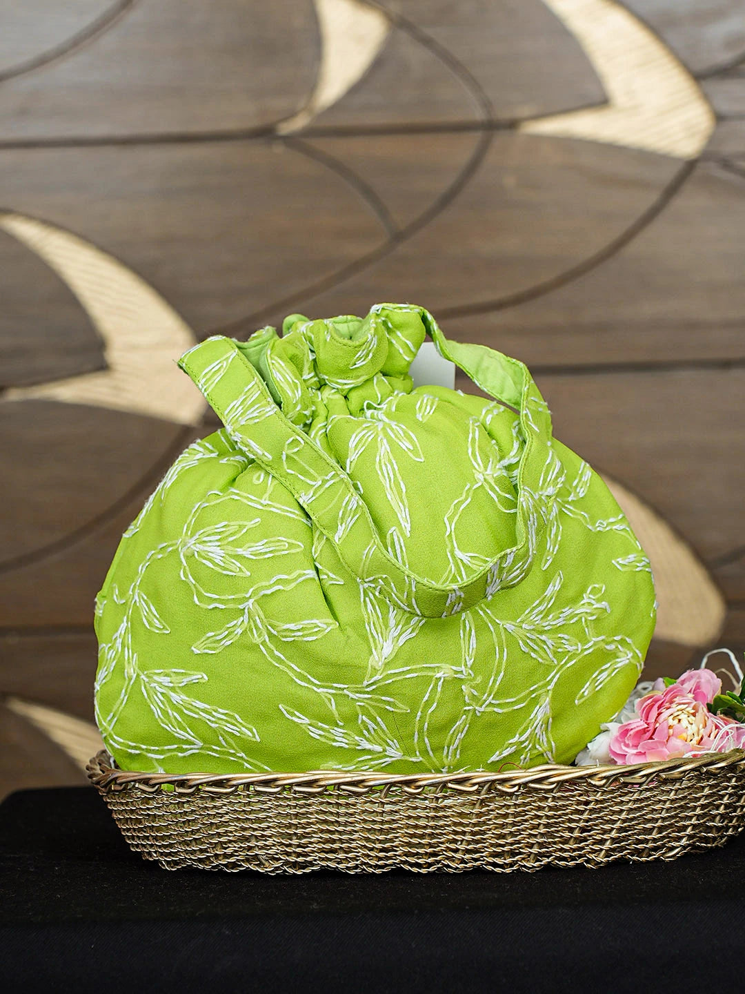 Ada Hand Embroidered Green Faux Georgette Lucknowi Chikankari Potli Bag 01A922781