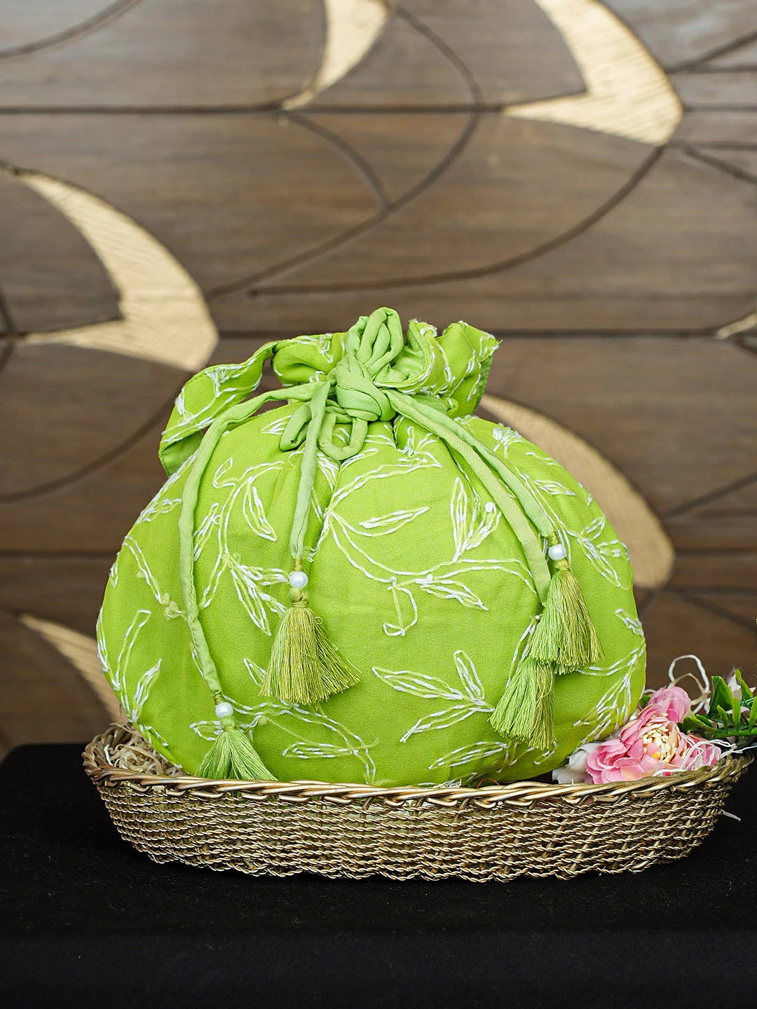 Ada Hand Embroidered Green Faux Georgette Lucknowi Chikankari Potli Bag 01A922781