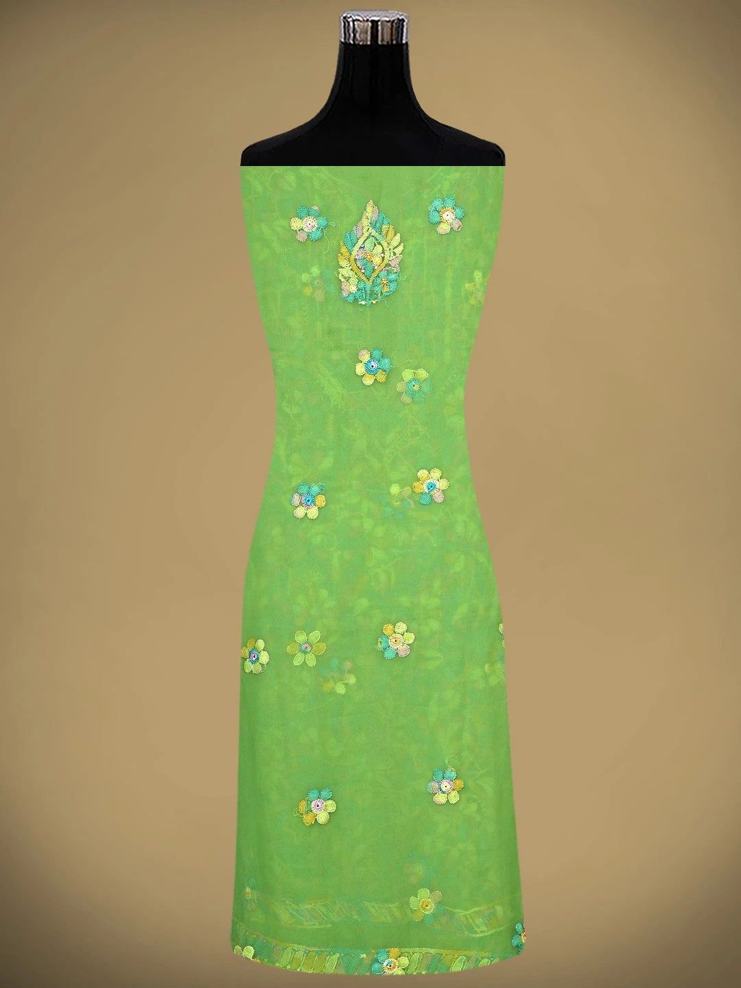 Ada Hand Embroidered Sage Green Georgette Lucknowi Chikankari Unstitched Suit Piece 01A945613