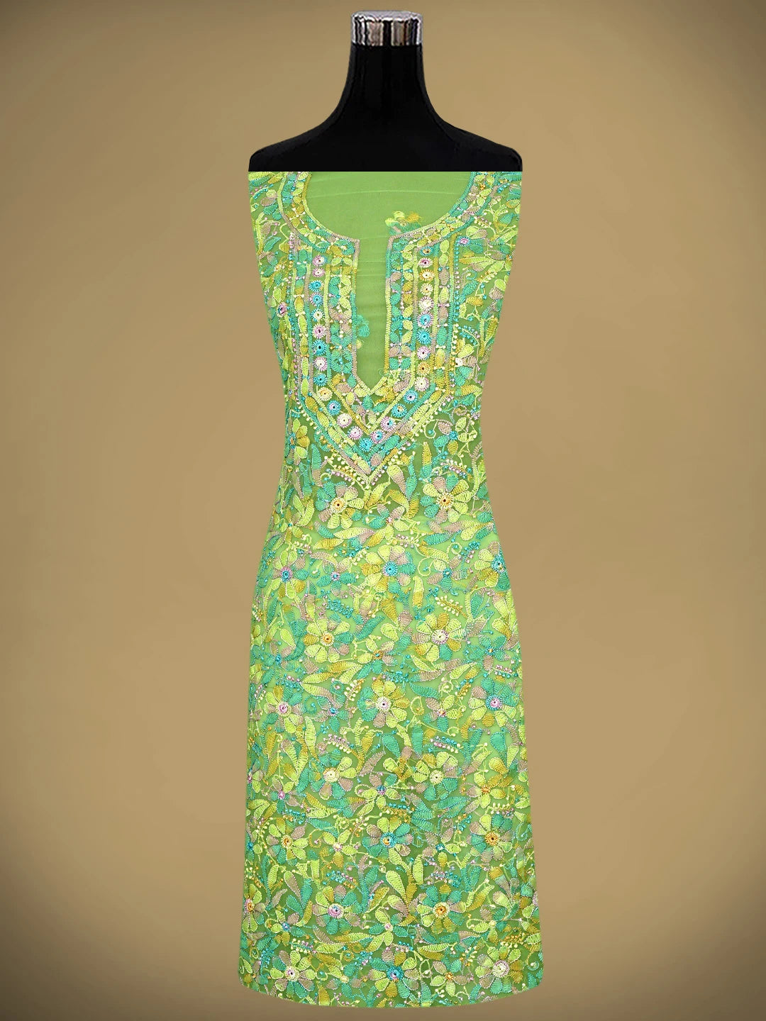 Ada Hand Embroidered Sage Green Georgette Lucknowi Chikankari Unstitched Suit Piece 01A945613