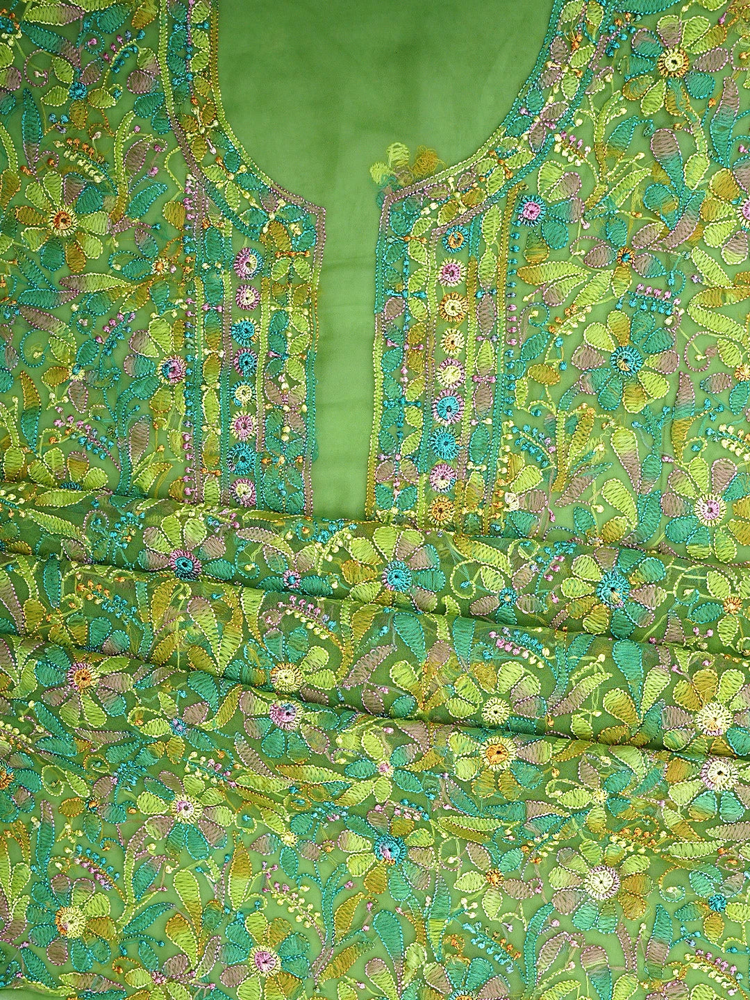 Ada Hand Embroidered Sage Green Georgette Lucknowi Chikankari Unstitched Suit Piece 01A945613