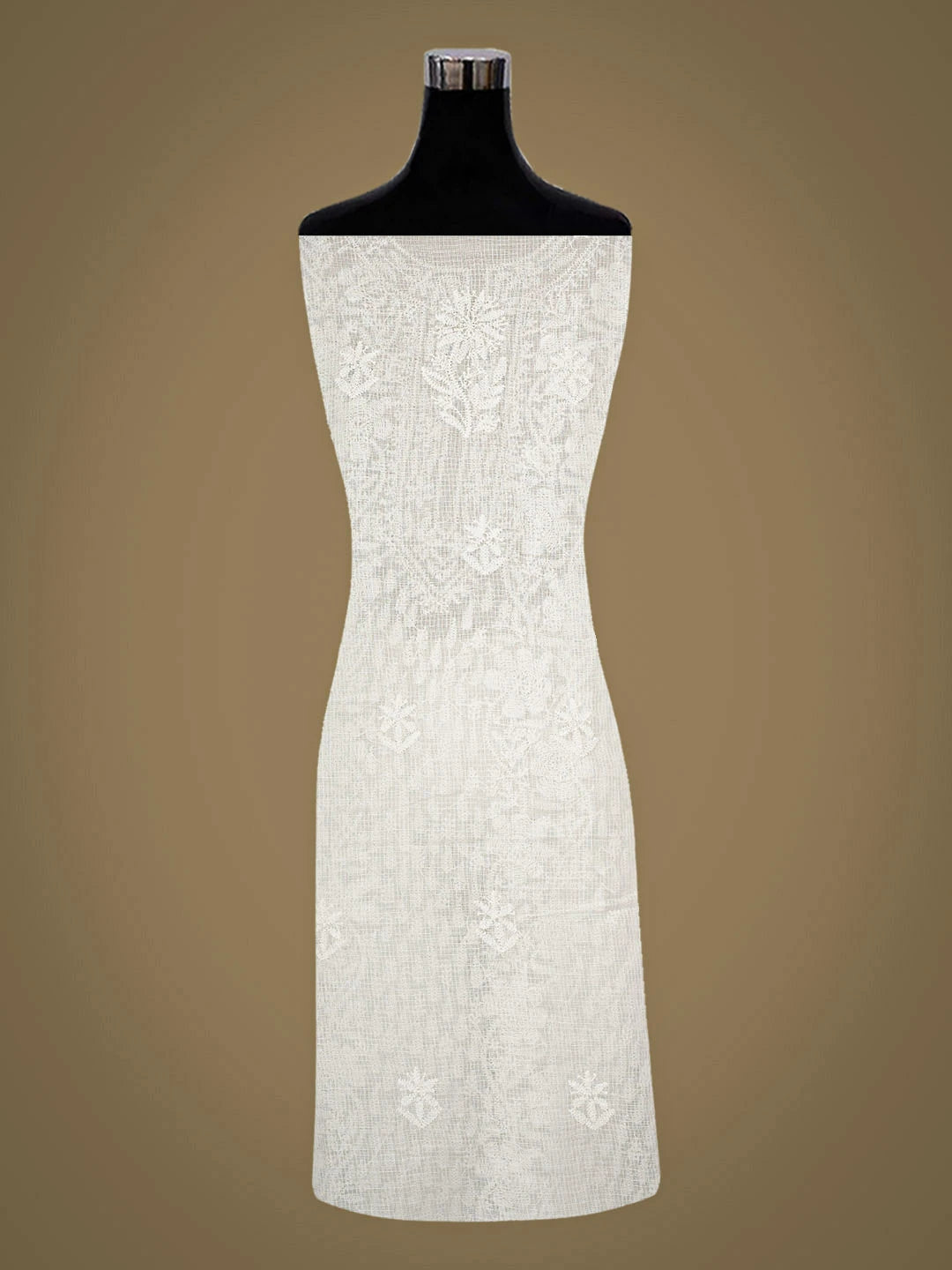 Ada Hand Embroidere White Kota Lucknowi Chikankari Unstitched Kurta Dupatta Set 01A903788