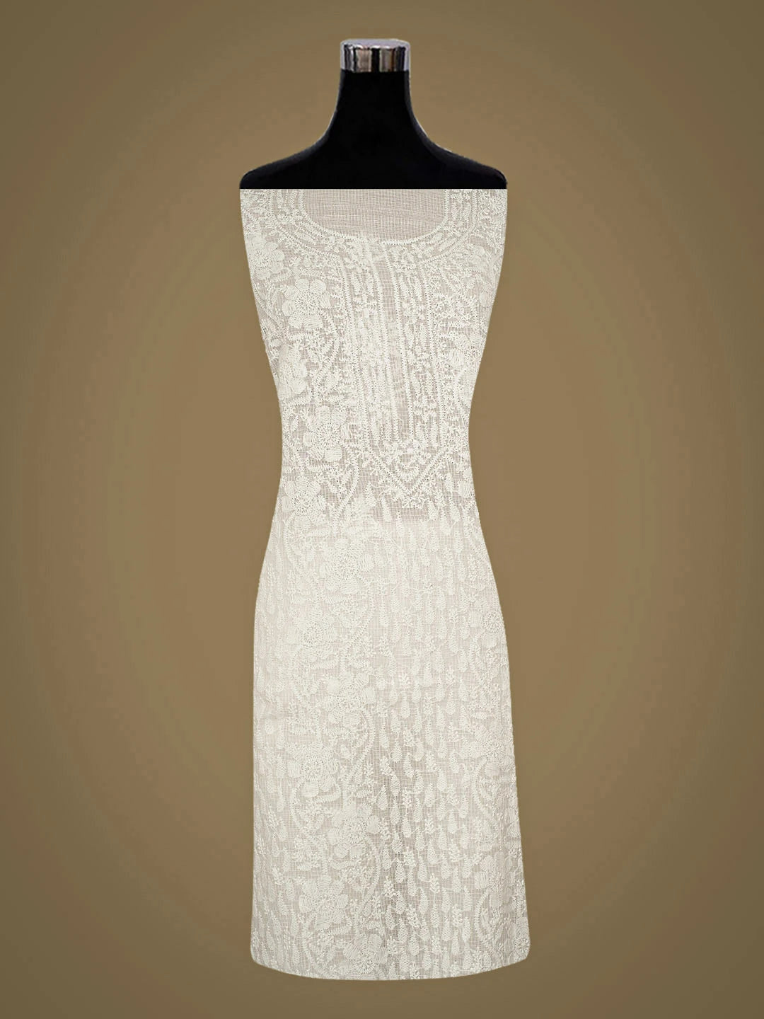 Ada Hand Embroidere White Kota Lucknowi Chikankari Unstitched Kurta Dupatta Set 01A903788
