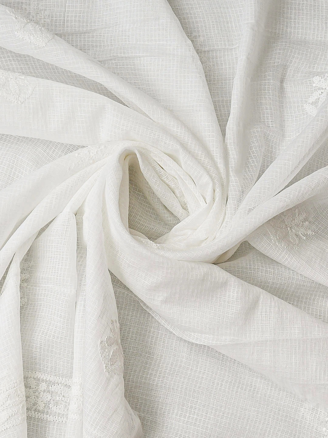 Ada Hand Embroidere White Kota Lucknowi Chikankari Unstitched Kurta Dupatta Set 01A903788