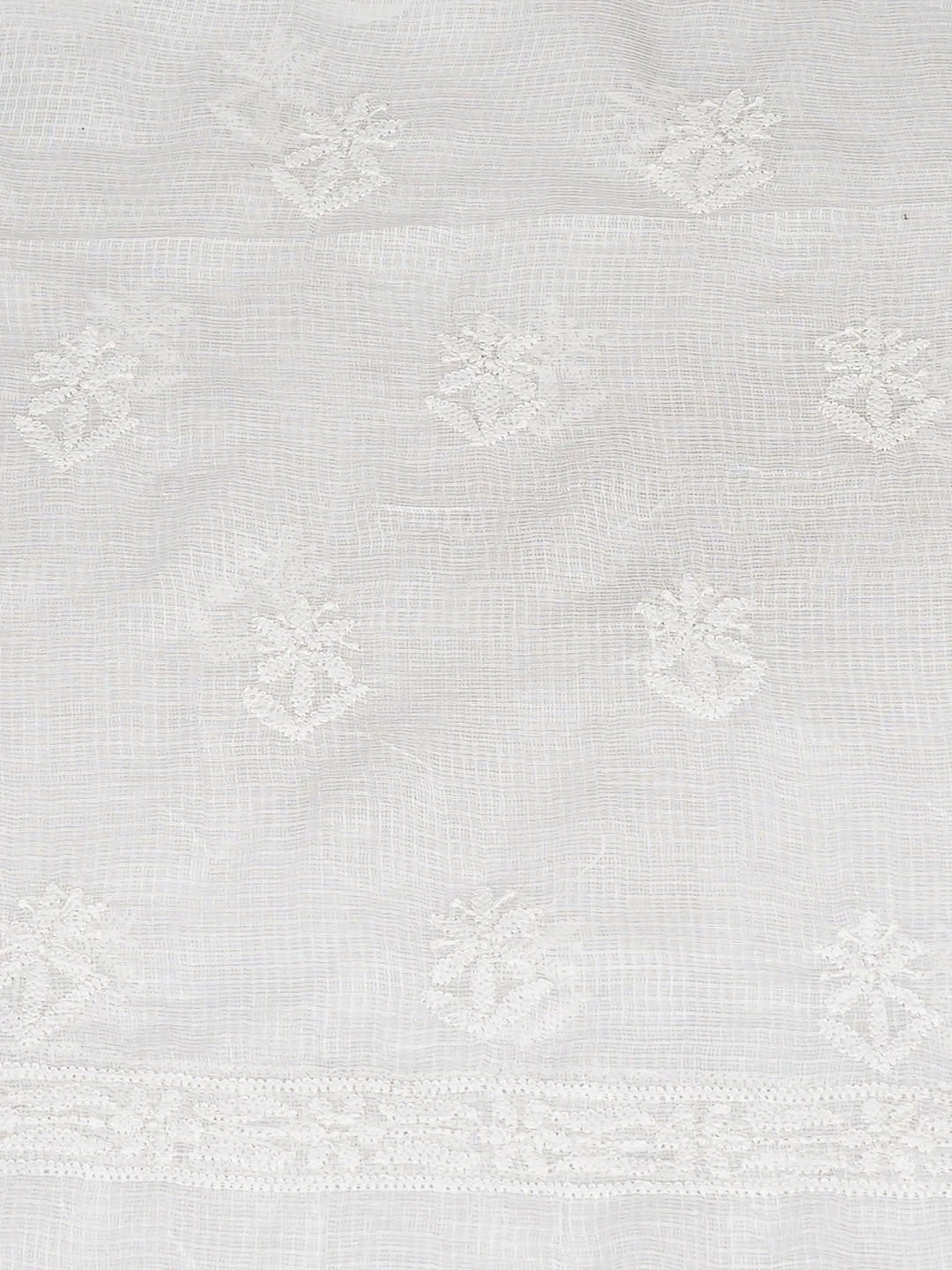 Ada Hand Embroidere White Kota Lucknowi Chikankari Unstitched Kurta Dupatta Set 01A903788