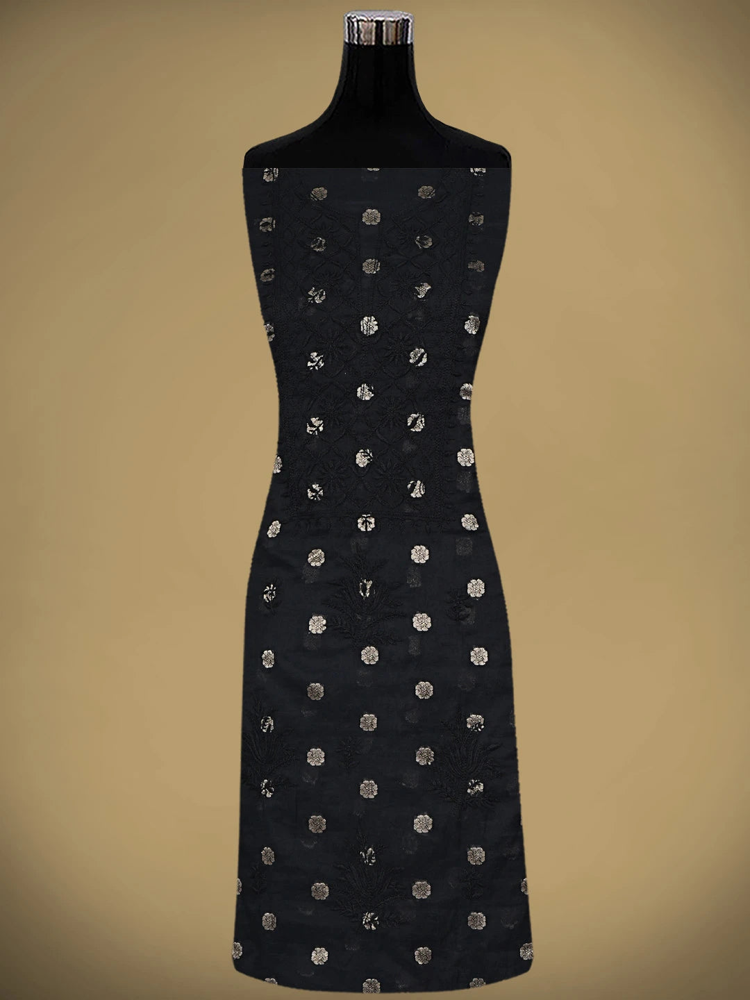 Ada Hand Embroidered Black Chanderi Lucknowi Chikankari Unstitched Kurta Dupatta Set 01A741606