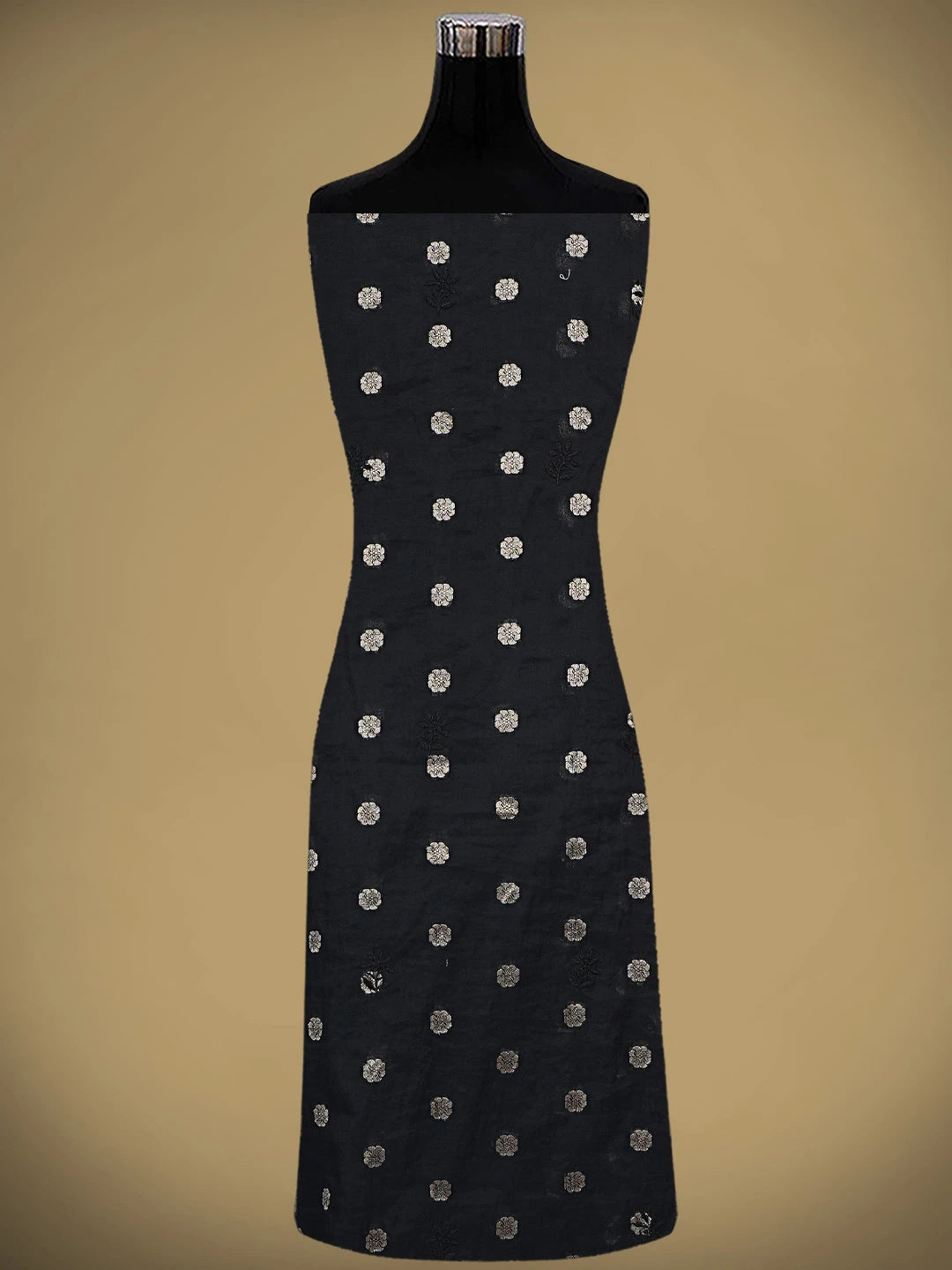 Ada Hand Embroidered Black Chanderi Lucknowi Chikankari Unstitched Kurta Dupatta Set 01A741606