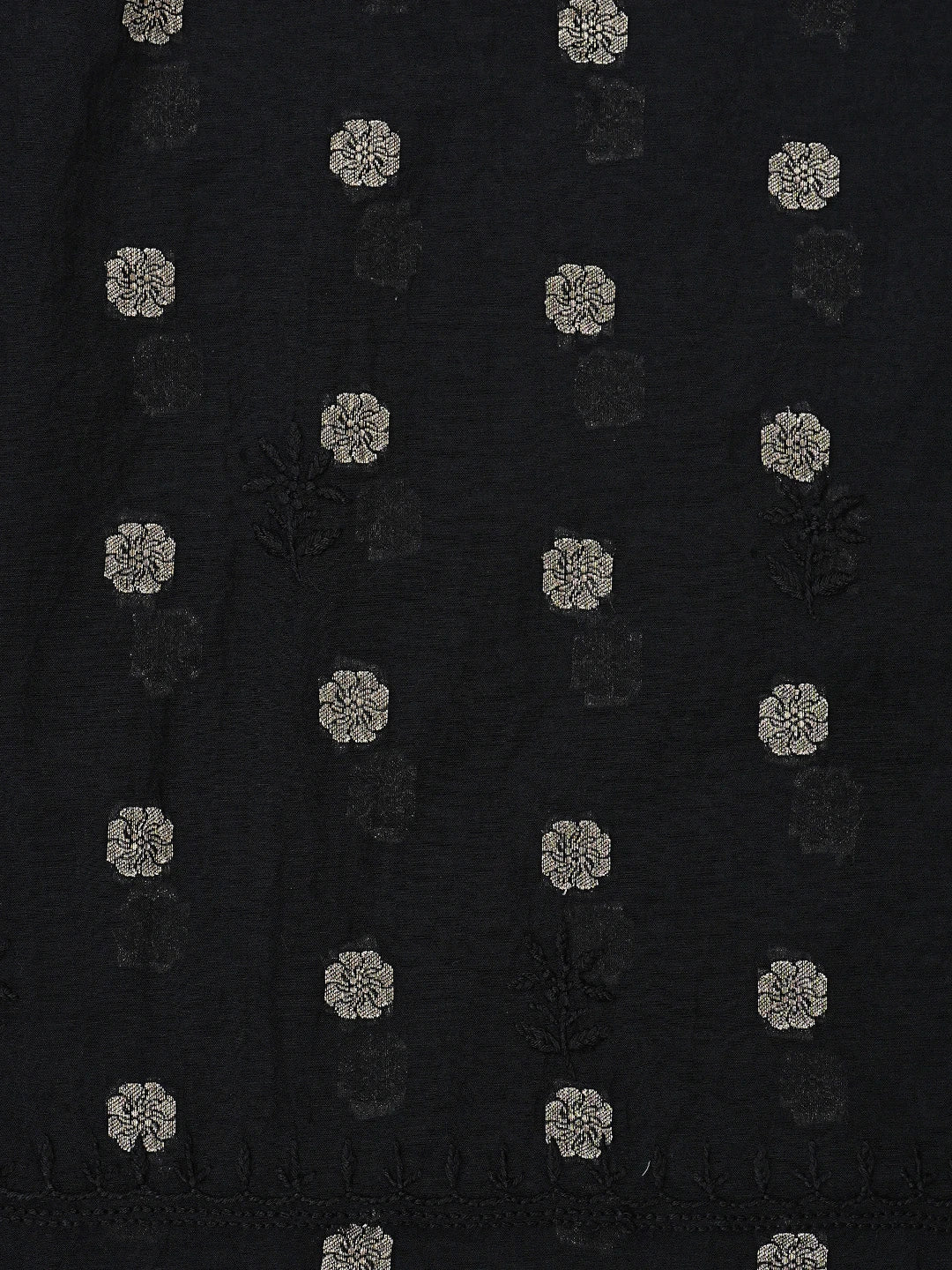 Ada Hand Embroidered Black Chanderi Lucknowi Chikankari Unstitched Kurta Dupatta Set 01A741606