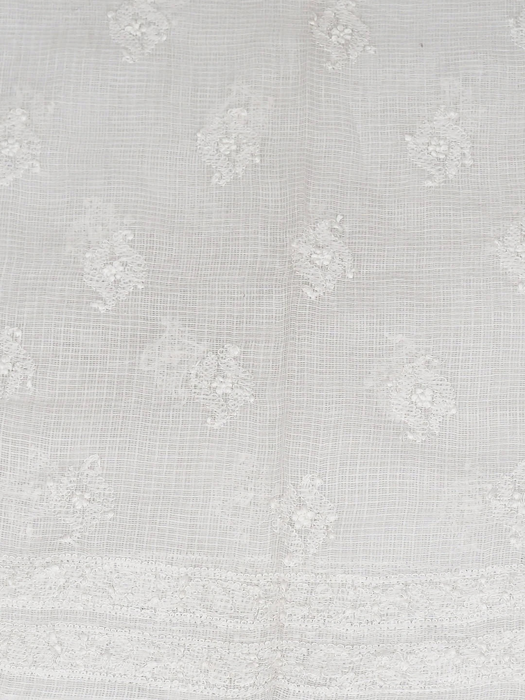 Ada Hand Embroidere White Kota Lucknowi Chikankari Unstitched Kurta Dupatta Set 01A219554