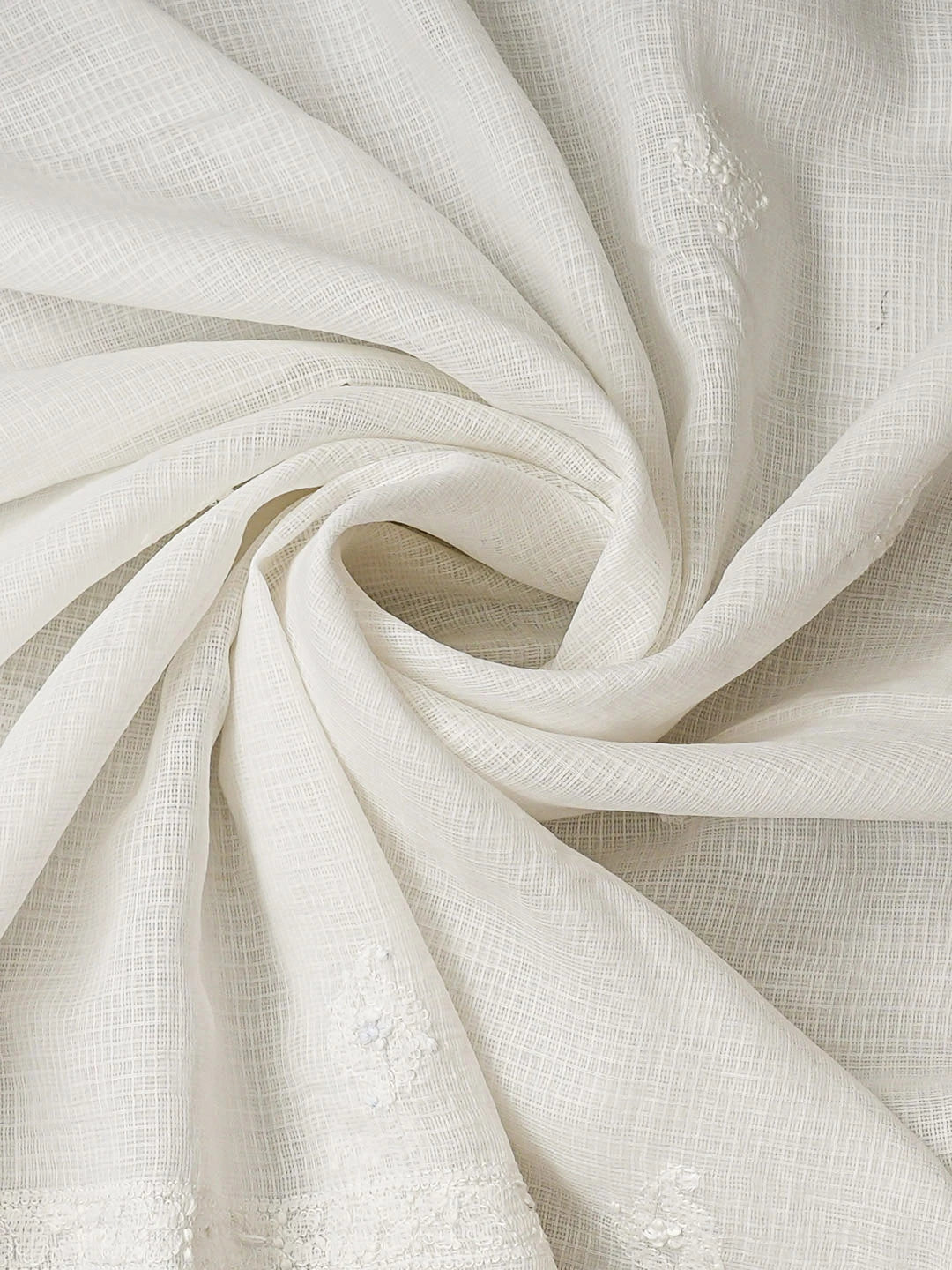 Ada Hand Embroidere White Kota Lucknowi Chikankari Unstitched Kurta Dupatta Set 01A219554