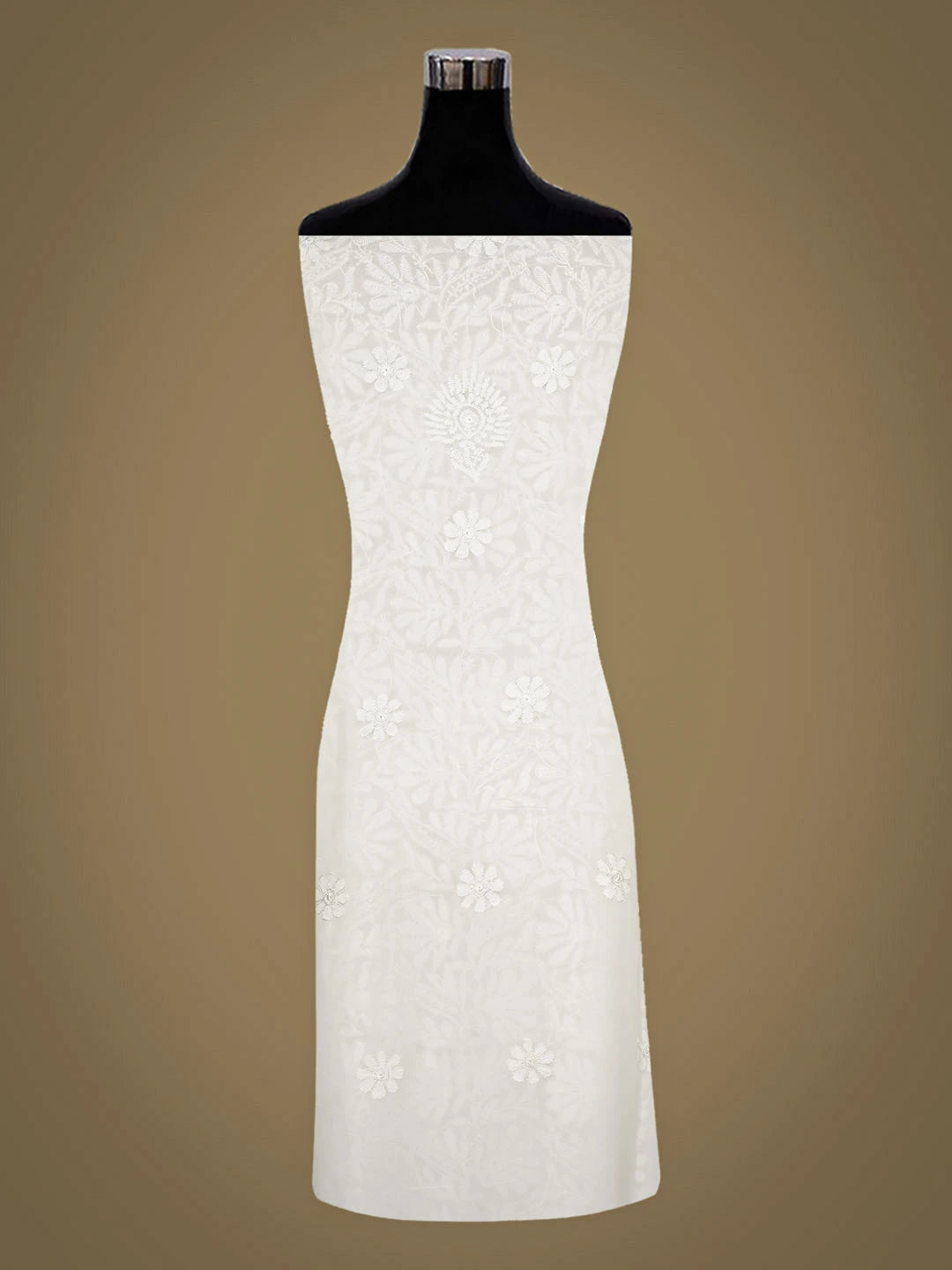 Ada Hand Embroidere White Viscose Georgette Lucknowi Chikankari Unstitched Kurta Dupatta Set 01A946293