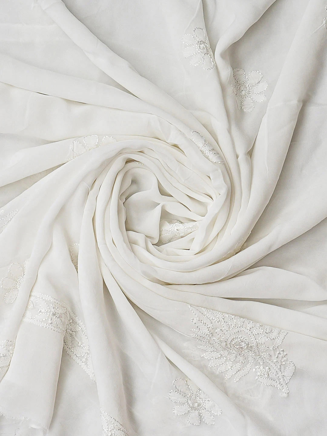 Ada Hand Embroidere White Viscose Georgette Lucknowi Chikankari Unstitched Kurta Dupatta Set 01A946293