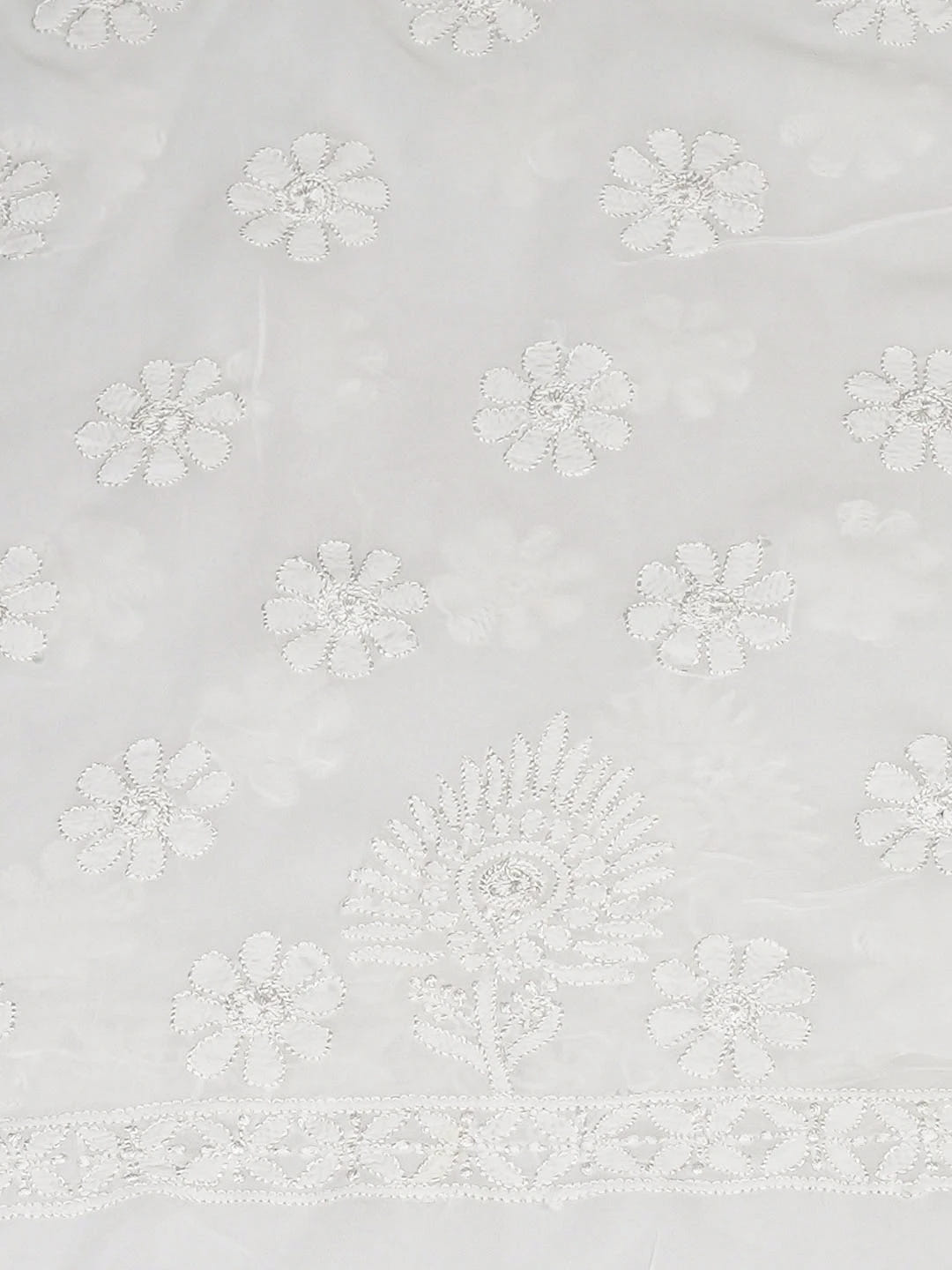 Ada Hand Embroidere White Viscose Georgette Lucknowi Chikankari Unstitched Kurta Dupatta Set 01A946293