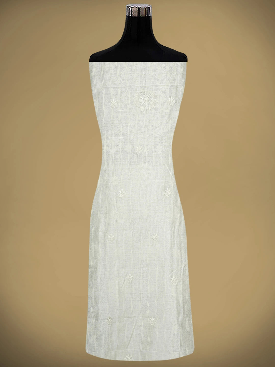 Ada Hand Embroidered White Ivory Chanderi Lucknowi Chikankari Unstitched Kurta Dupatta Set 01A935454