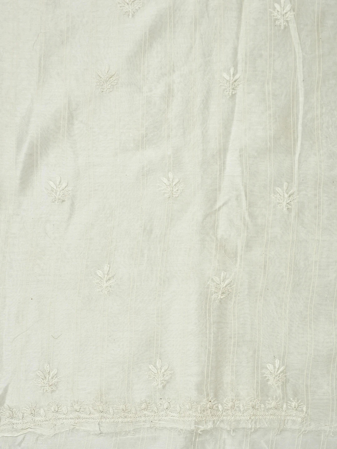 Ada Hand Embroidered White Ivory Chanderi Lucknowi Chikankari Unstitched Kurta Dupatta Set 01A935454